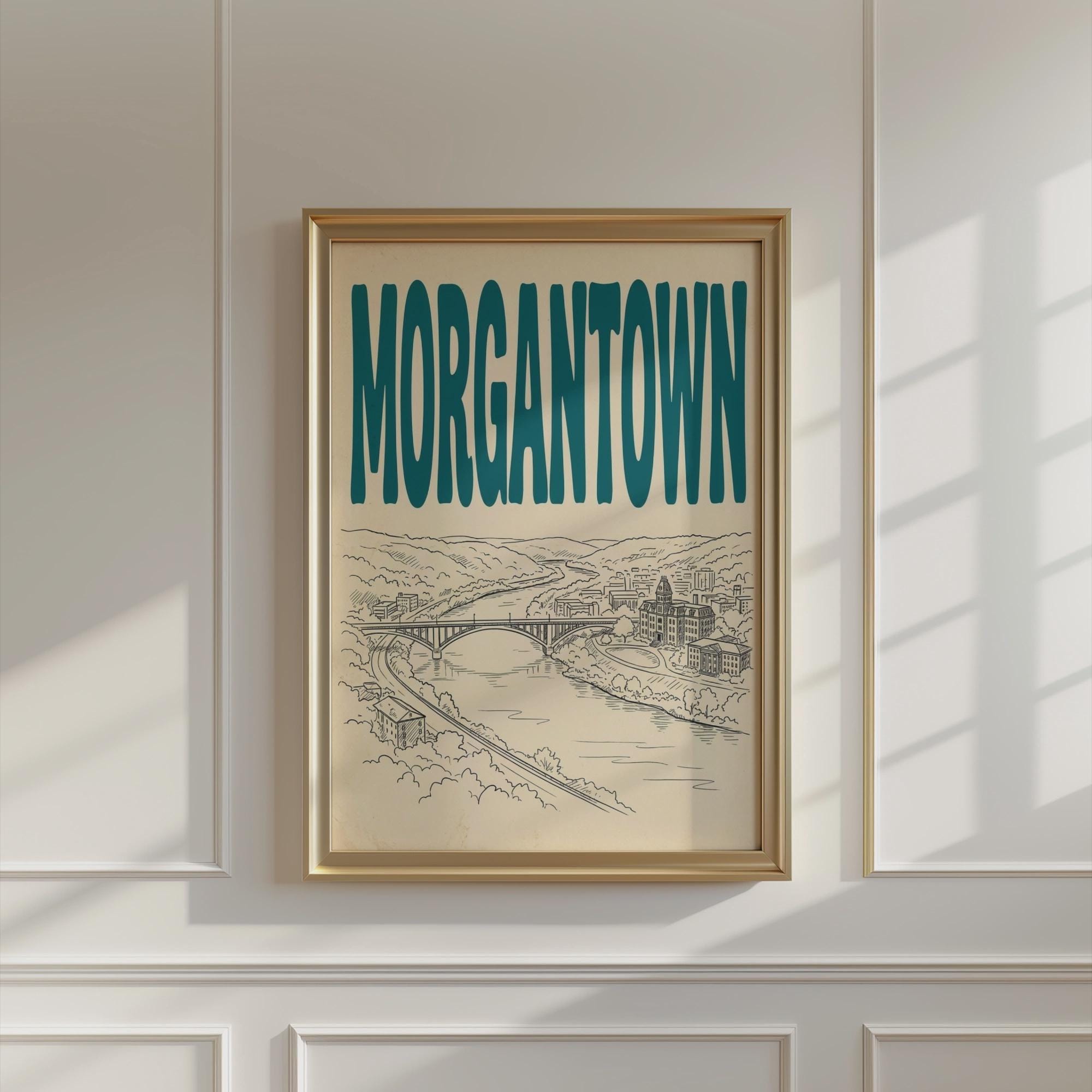 Morgantown West Virginia Wall Art, Framed Canvas Skyline Print, City Decor