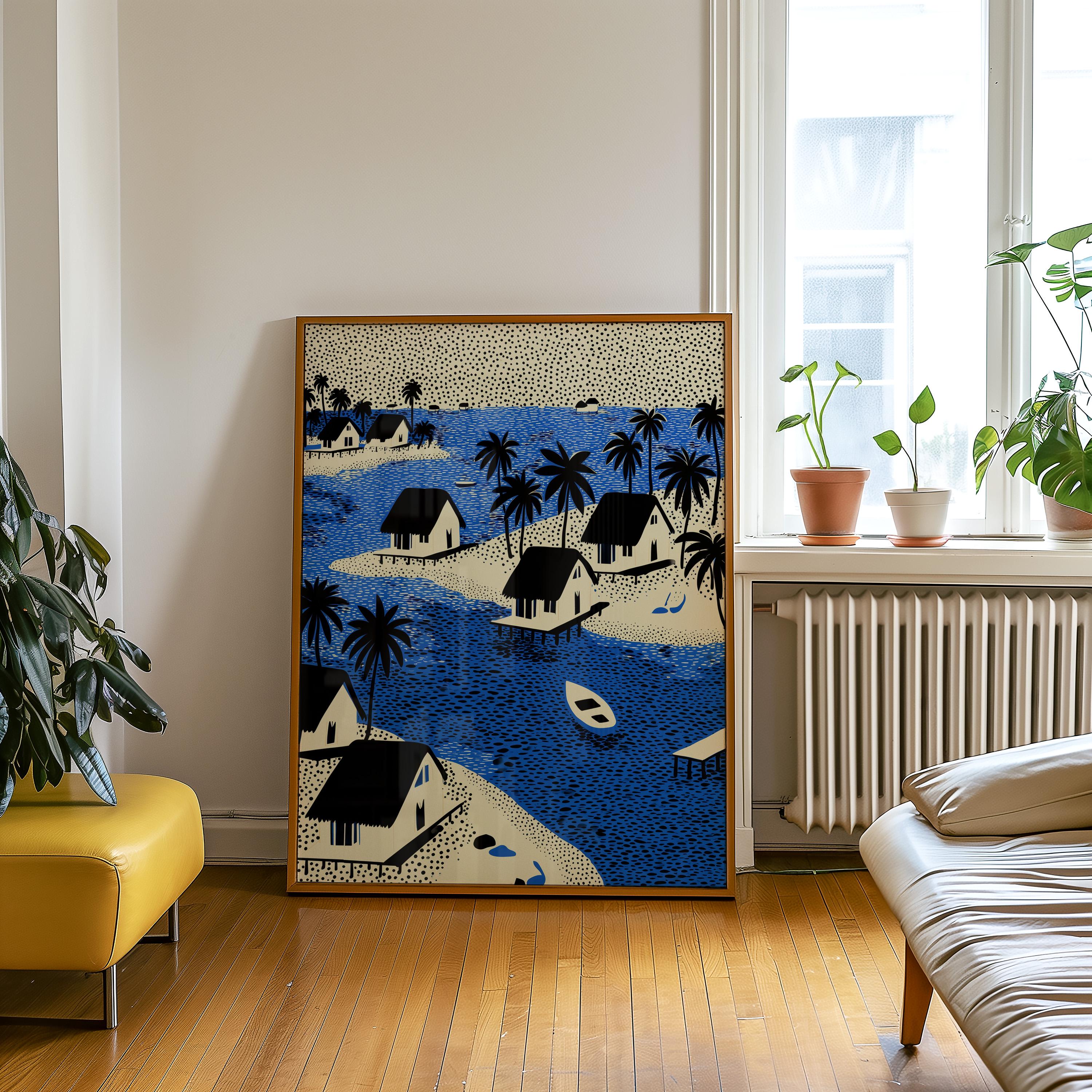 Maldives Wall Art Print, Pop Art Modern Poster Japanese Travel Gift Canvas