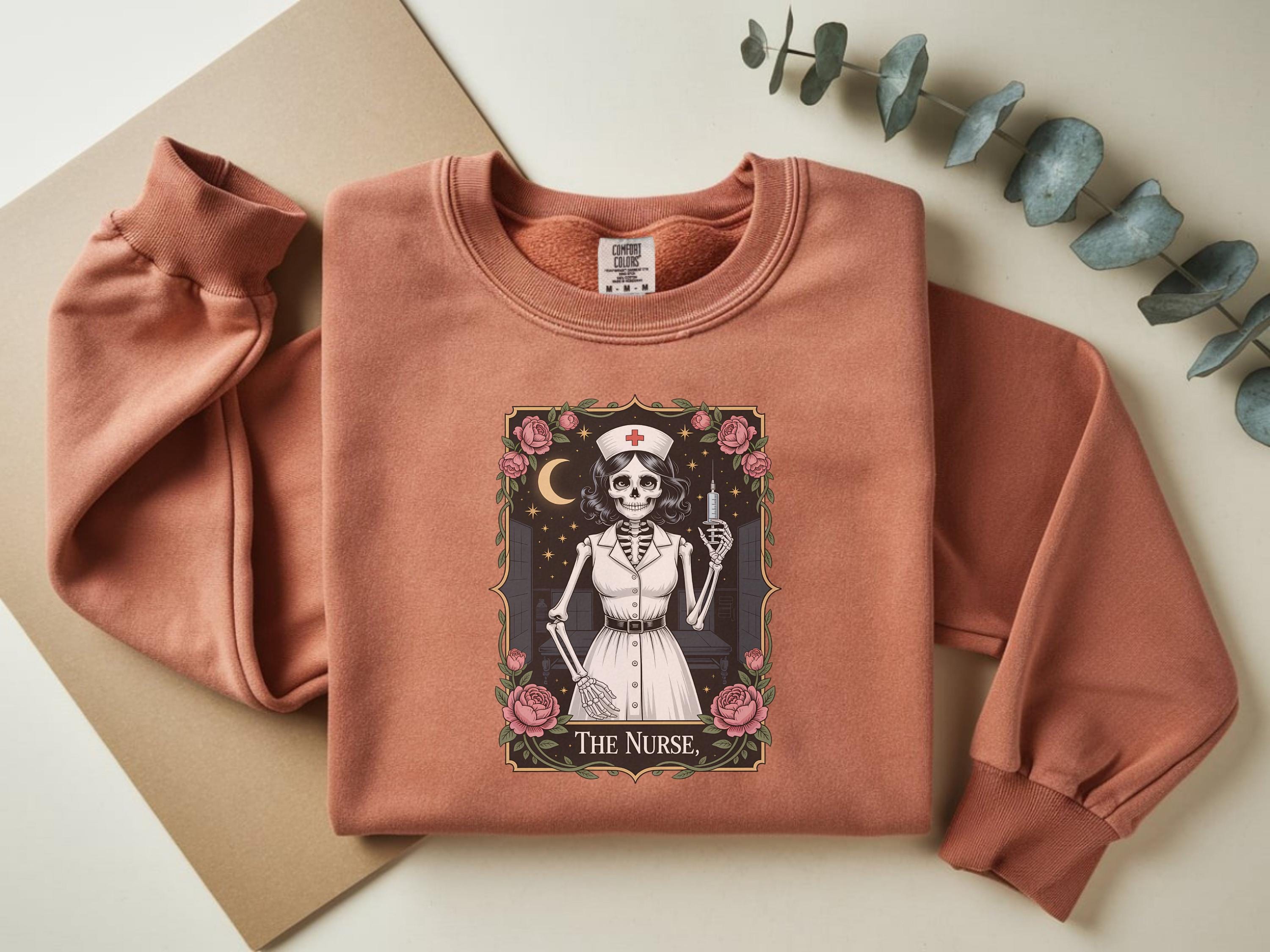 Halloween Nurse Skeleton Sweatshirt, Gothic Medical Fall spooky retro Sweatshirt, Gift for Nurse, Spooky Aesthetic RN Tee, halloween idea