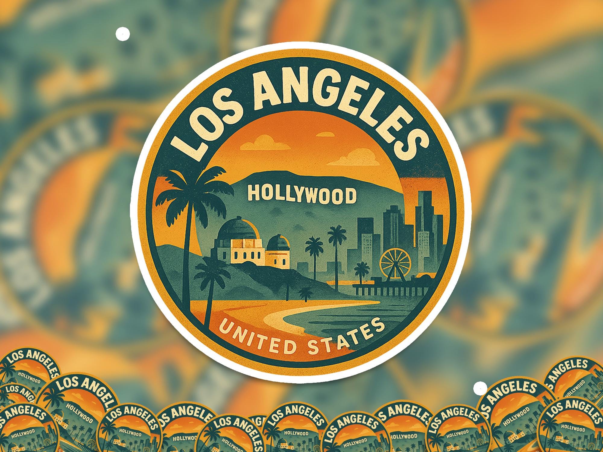 Los Angeles California United States Kiss-Cut Vinyl, Waterproof Decal, Retro Travel Lover Collection