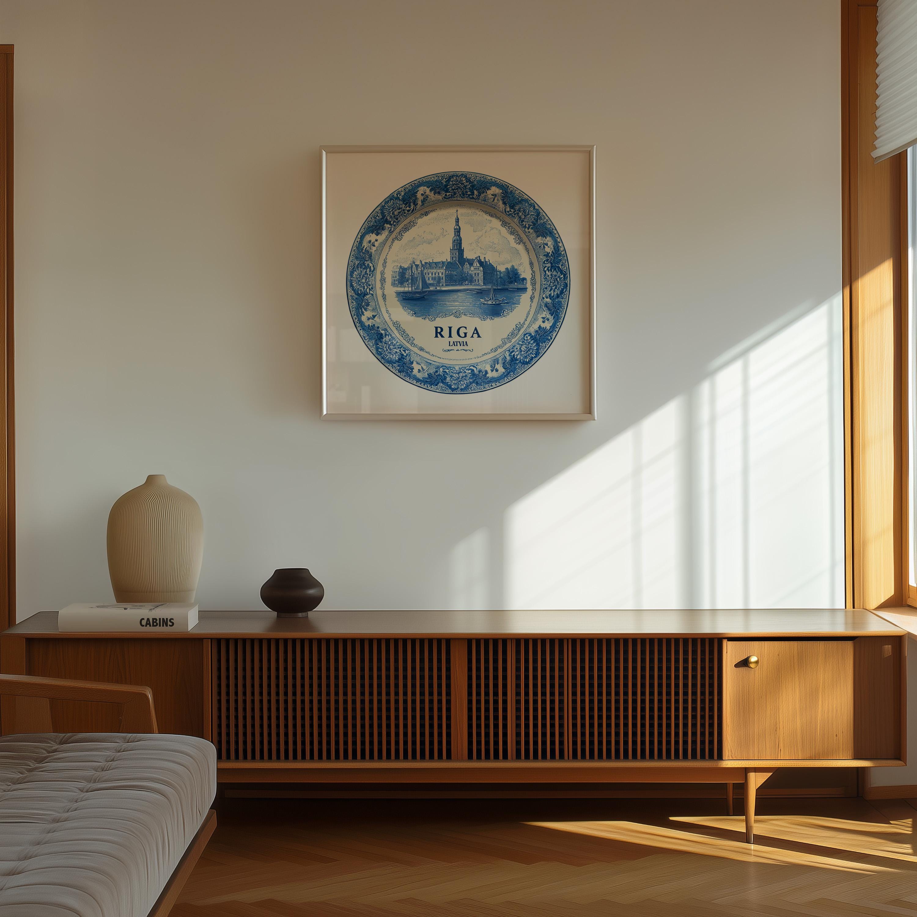 Riga Latvia Wall Art, Vintage Delft Blue Poster, City Print, Travel Home Decor