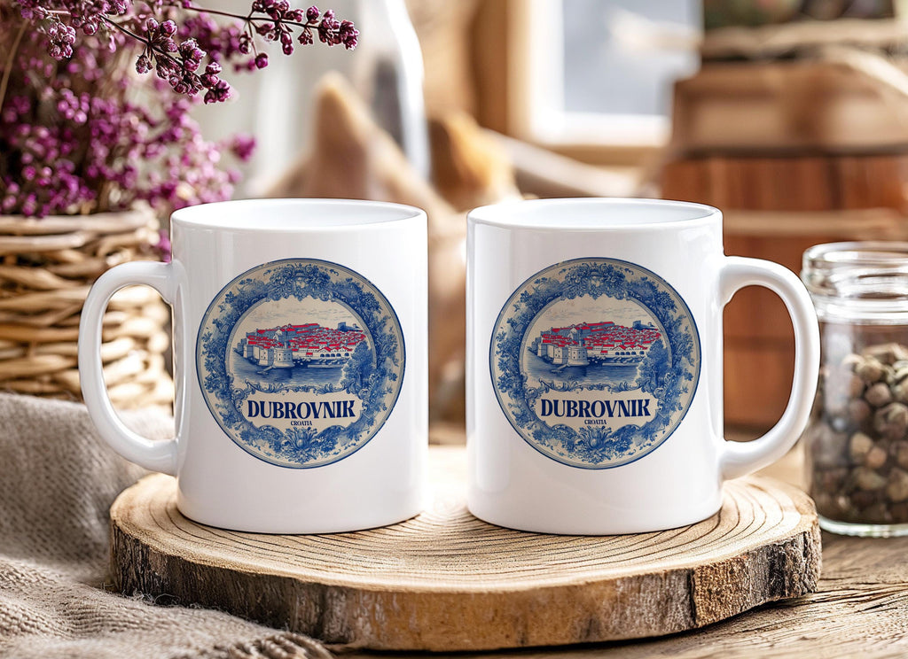 Dubrovnik Croatia Mug, Custom Delft Style cup, Personalized Vintage Travel City Gift