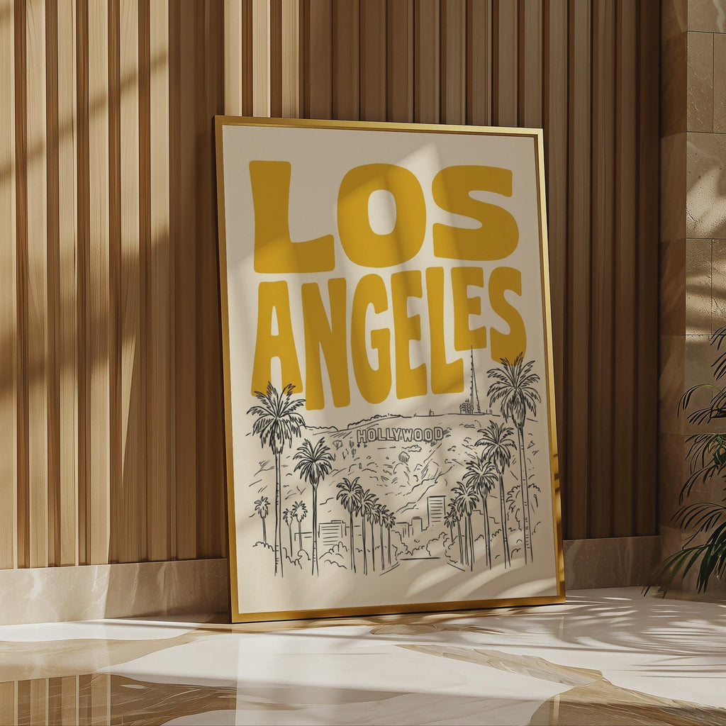 Los Angeles Wall Minimalist Art, Framed Canvas Print, California Skyline Retro City Decor