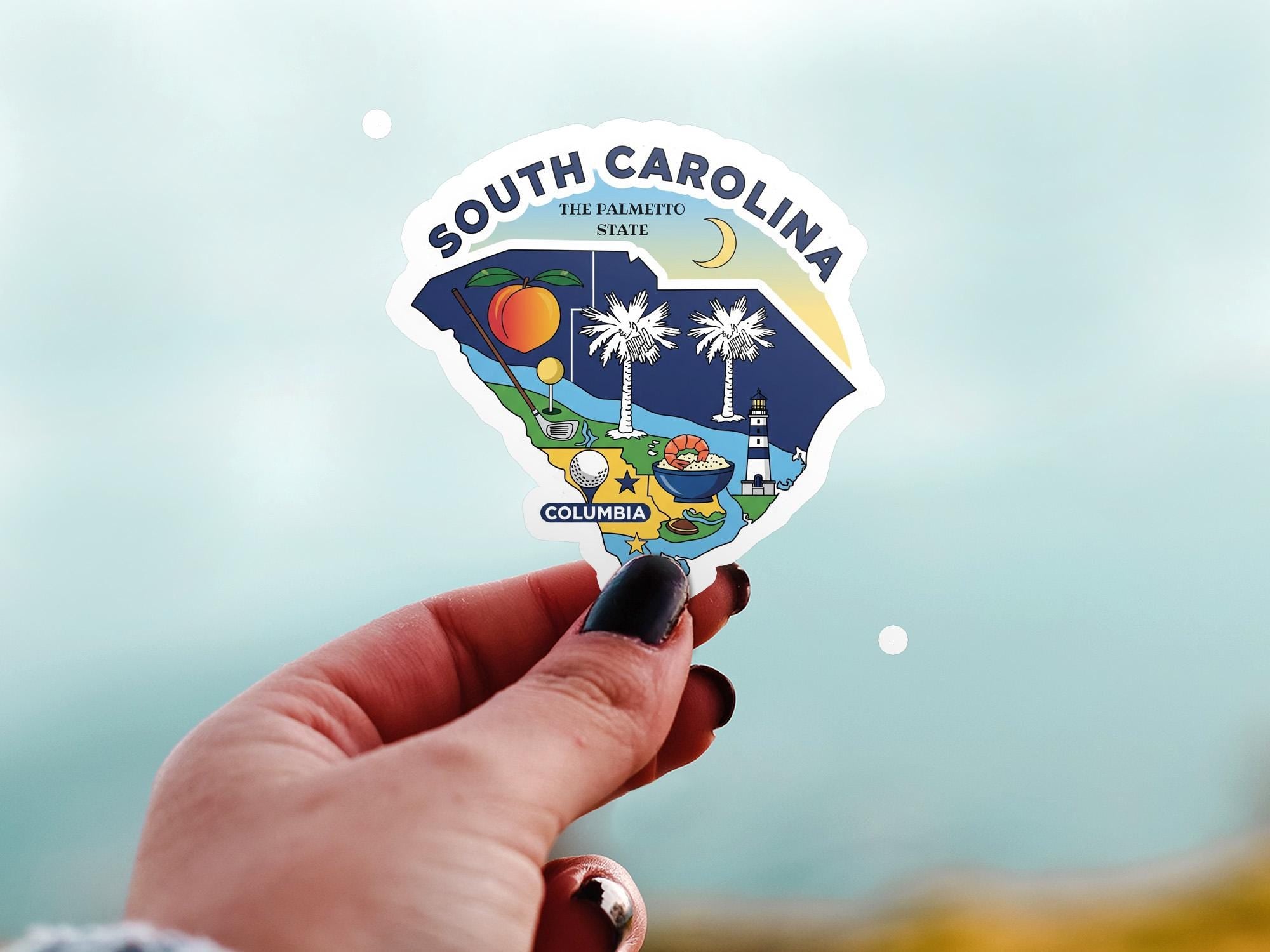 South Carolina State Sticker, USA Kiss-Cut Vinyl, Landmark Waterproof Decal, United States Travel Collection