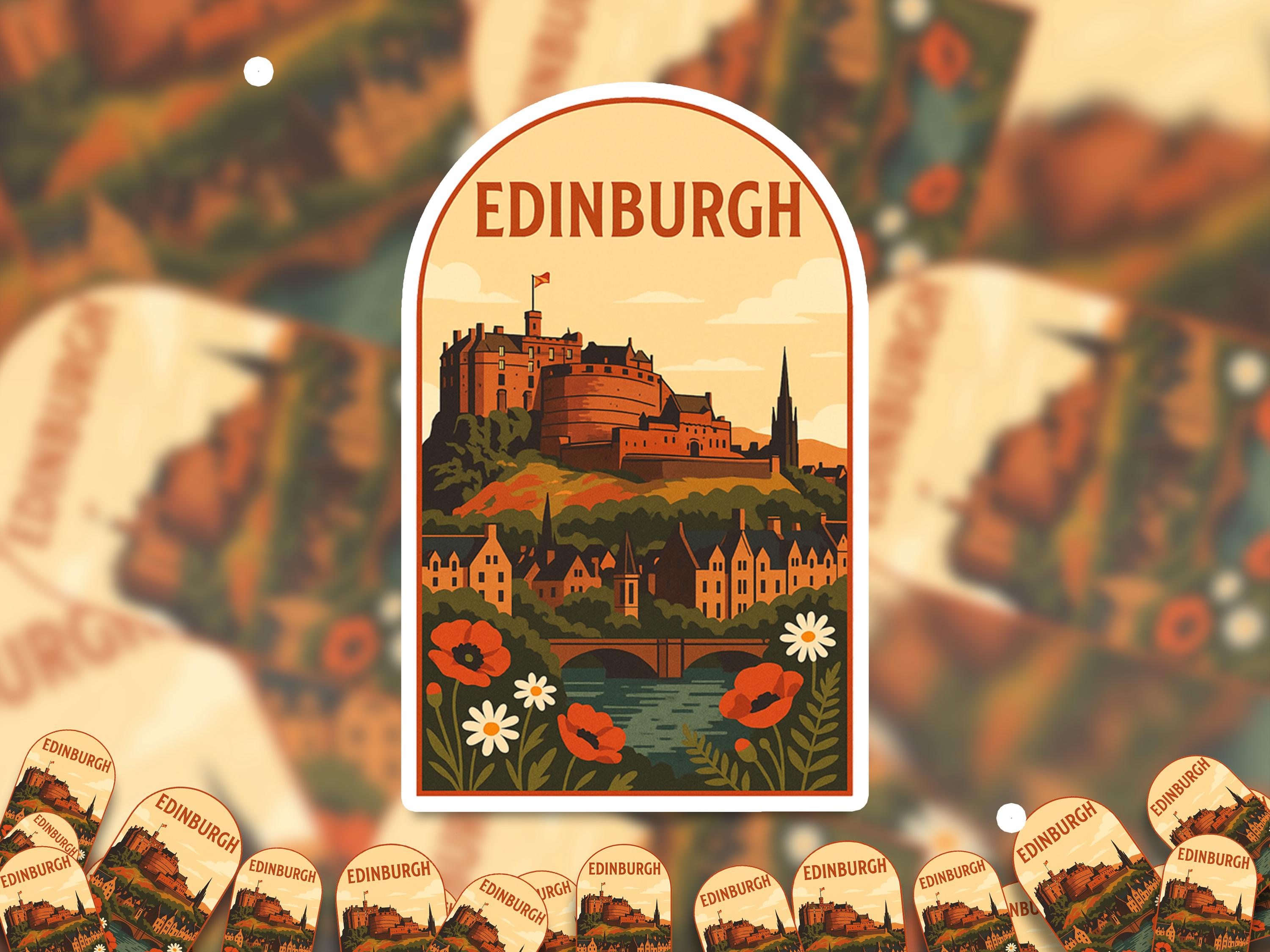 Edinburgh Sticker Scotland, Vintage City Vinyl Decal, Retro Travel Lover Collection, Journal Scrapbook