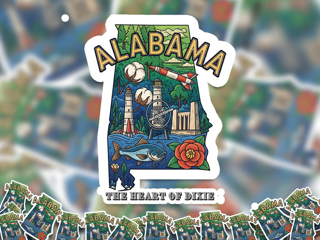 Alabama State Sticker, USA Kiss-Cut Vinyl, Landmark Waterproof Decal, United States Travel Collection
