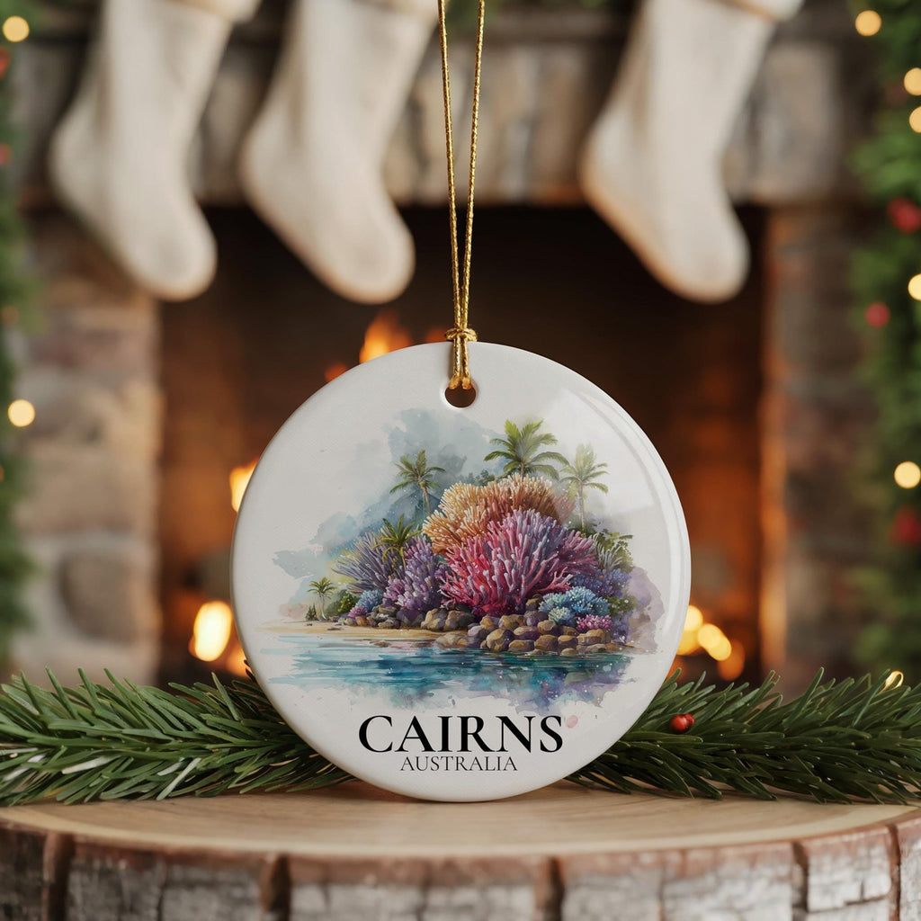 Cairns Australia Personalized Watercolor Ornament, Custom Ceramic Christmas gift, Travel Keepsake - CuteBeePix