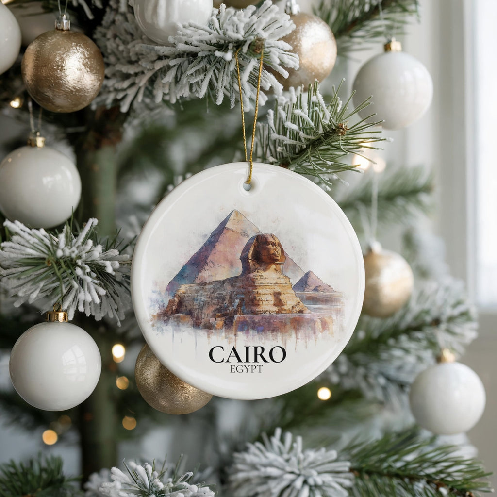 Cairo Egypt Personalized Watercolor Ornament, Custom Ceramic Christmas gift, Travel Keepsake - CuteBeePix