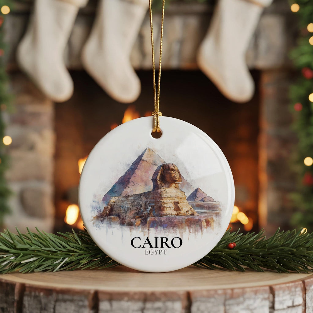 Cairo Egypt Personalized Watercolor Ornament, Custom Ceramic Christmas gift, Travel Keepsake - CuteBeePix