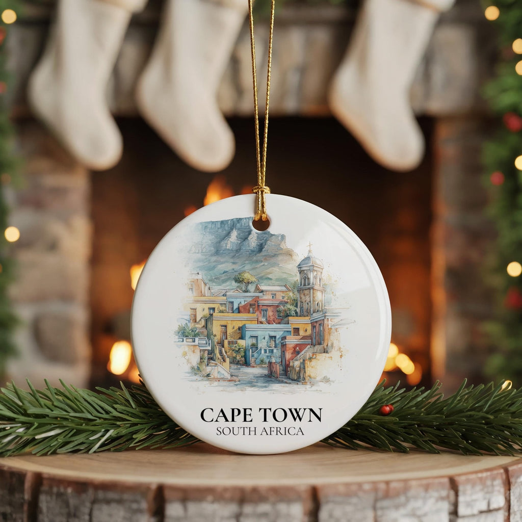 Cape Town South Africa Custom Watercolor Ornament, Personalized Ceramic Christmas gift, Travel Keepsake - CuteBeePix