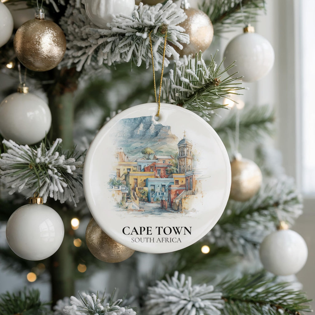 Cape Town South Africa Custom Watercolor Ornament, Personalized Ceramic Christmas gift, Travel Keepsake - CuteBeePix