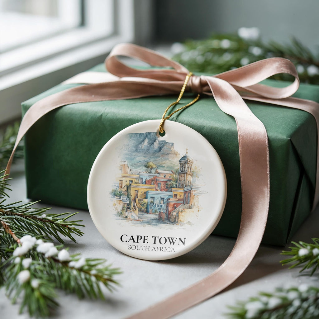 Cape Town South Africa Custom Watercolor Ornament, Personalized Ceramic Christmas gift, Travel Keepsake - CuteBeePix