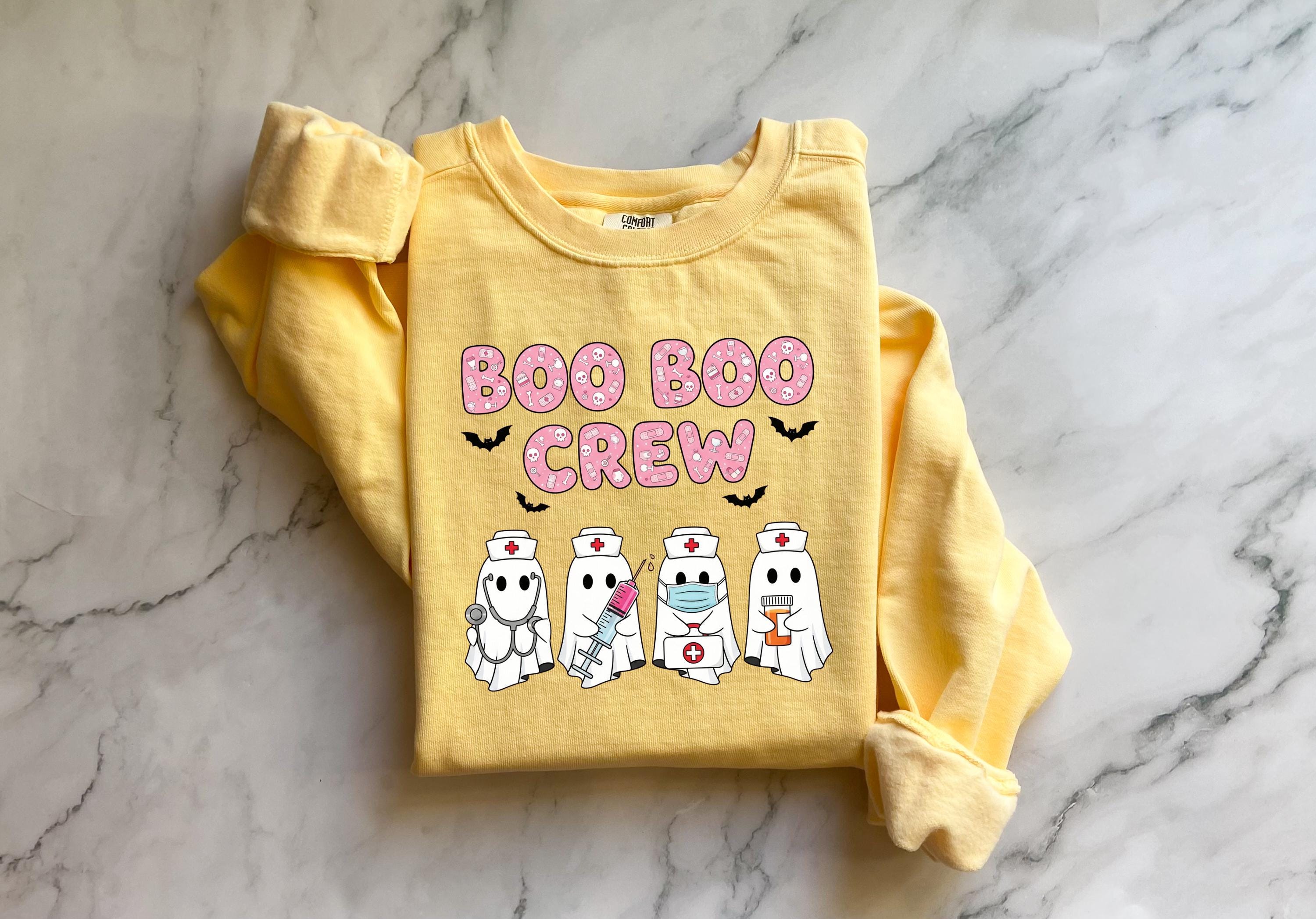Boo Boo Crew Halloween Nurse Sweatshirt, Spooky RN Fall Top Cozy Autumn Pullover, Cute Retro Gift for Nurse