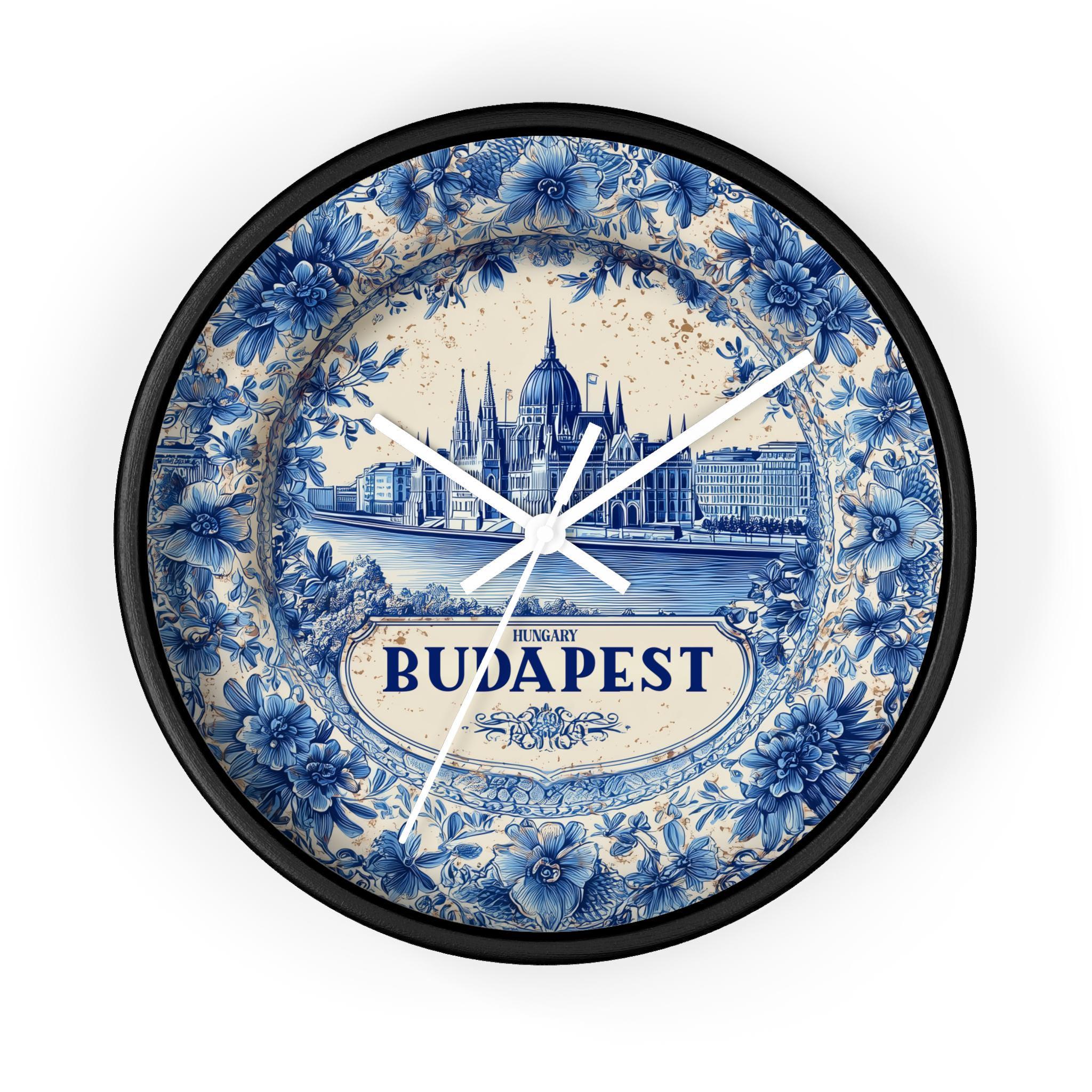 Budapest Hungary Wall Clock, Delf style Home Decor, Vintage City Travel Keepsake Art