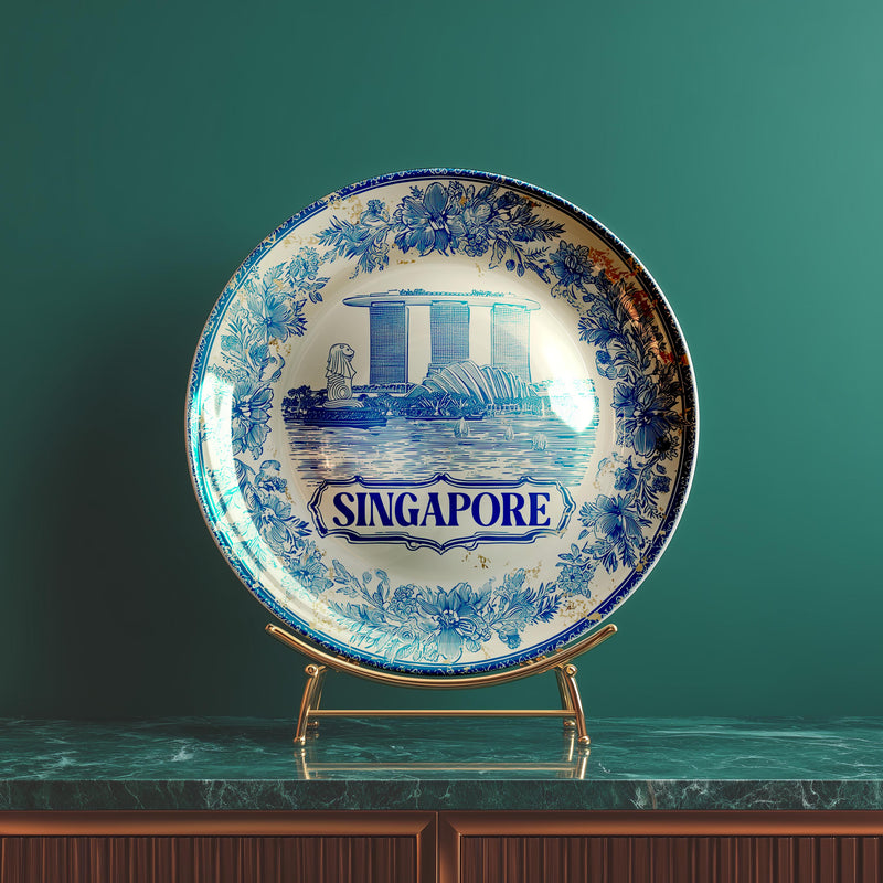 Singapore Decorative Plate, Delft Vintage Home Decor Personalized Gift Travel Housewarming