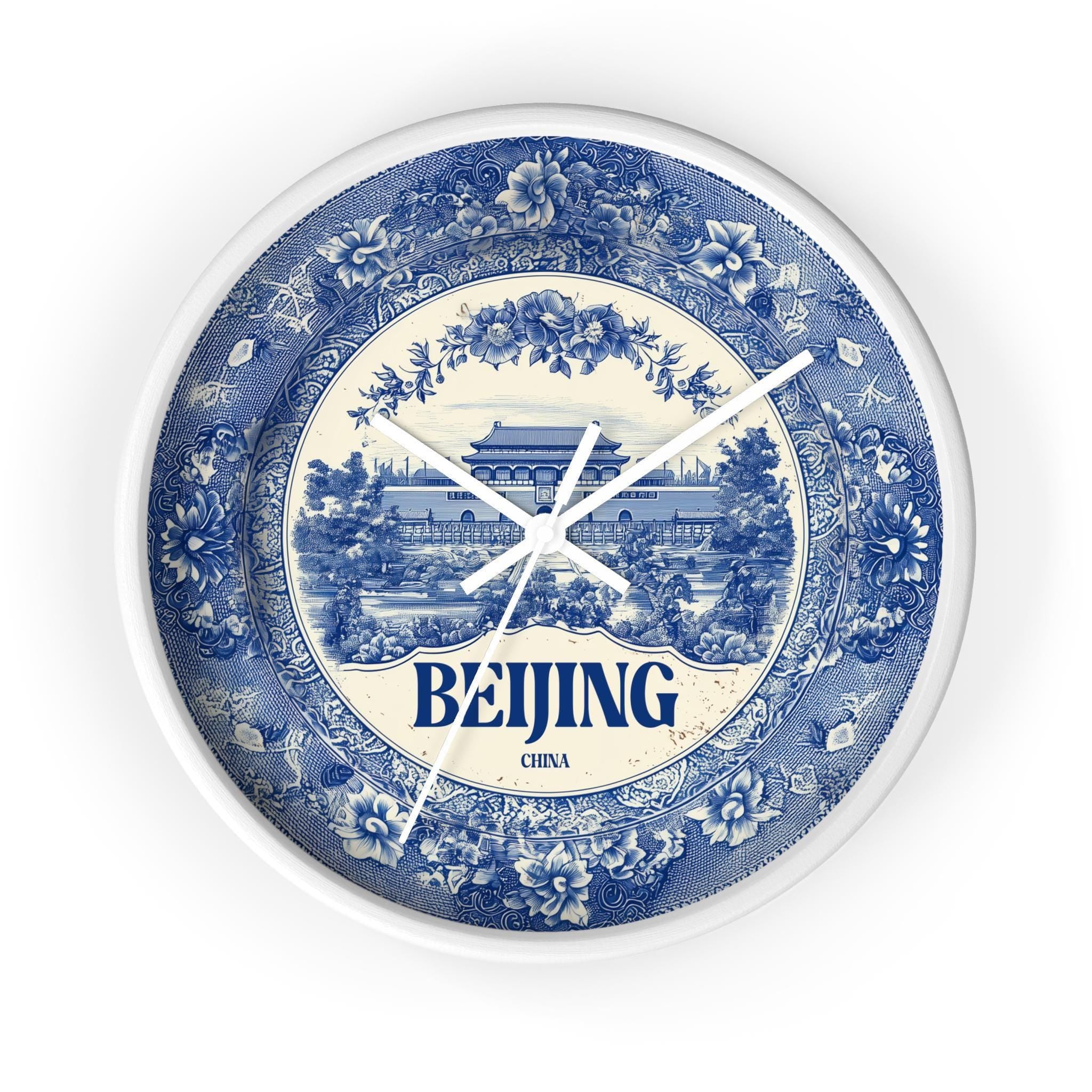 Beijing China Wall Clock, Delf style Home Decor, Vintage City Travel Keepsake Art
