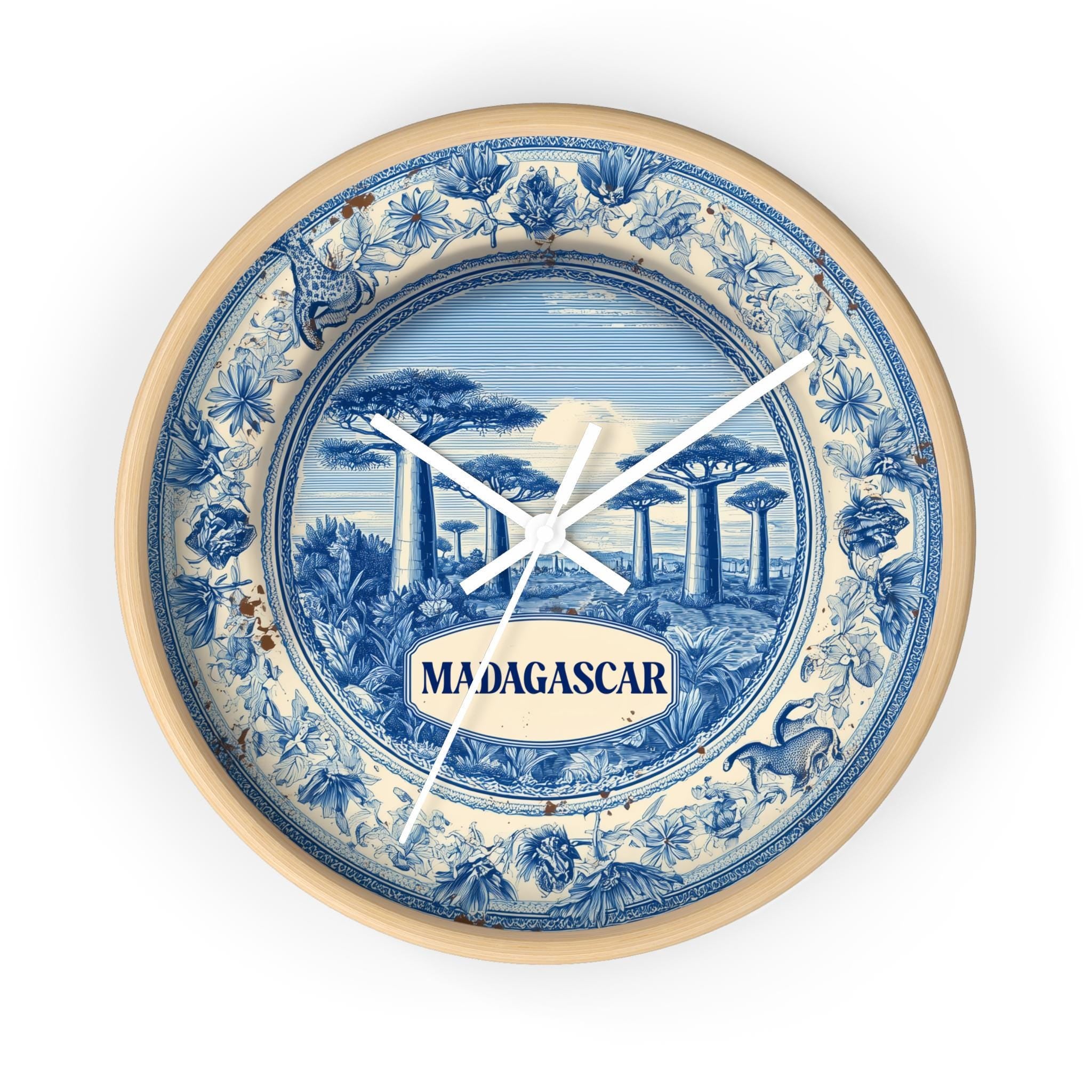 Madagascar Wall Clock, Delf style Home Decor, Vintage City Travel Keepsake Art