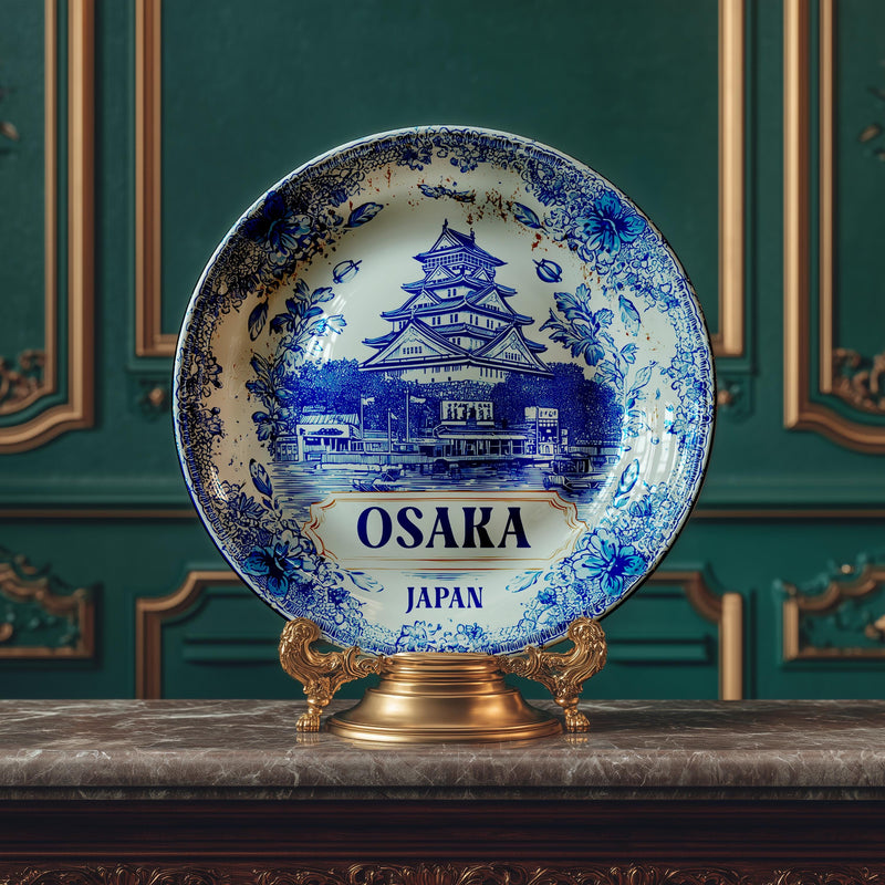 Osaka Japan Decorative Plate, Delft Vintage Home Decor Japanese Personalized Gift Travel Japan Housewarming