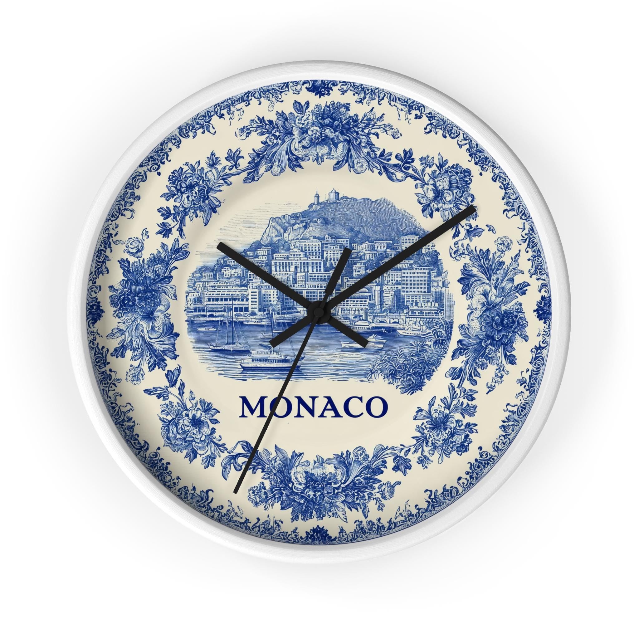 Monaco Wall Clock, Delf style Home Decor, Vintage City Travel Keepsake Art