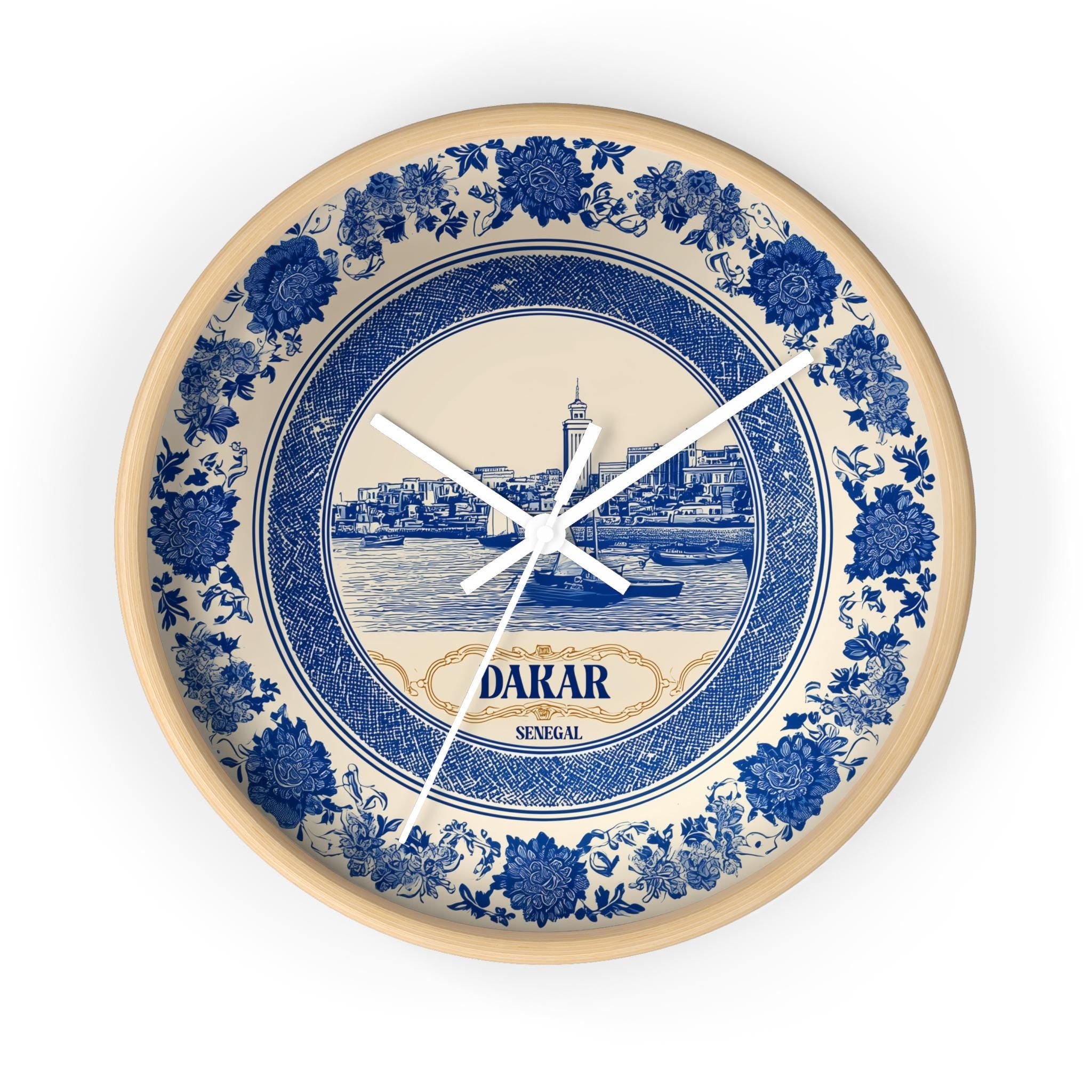 Dakar Senegal Wall Clock, Delf style Home Decor, Vintage City Travel Keepsake Art