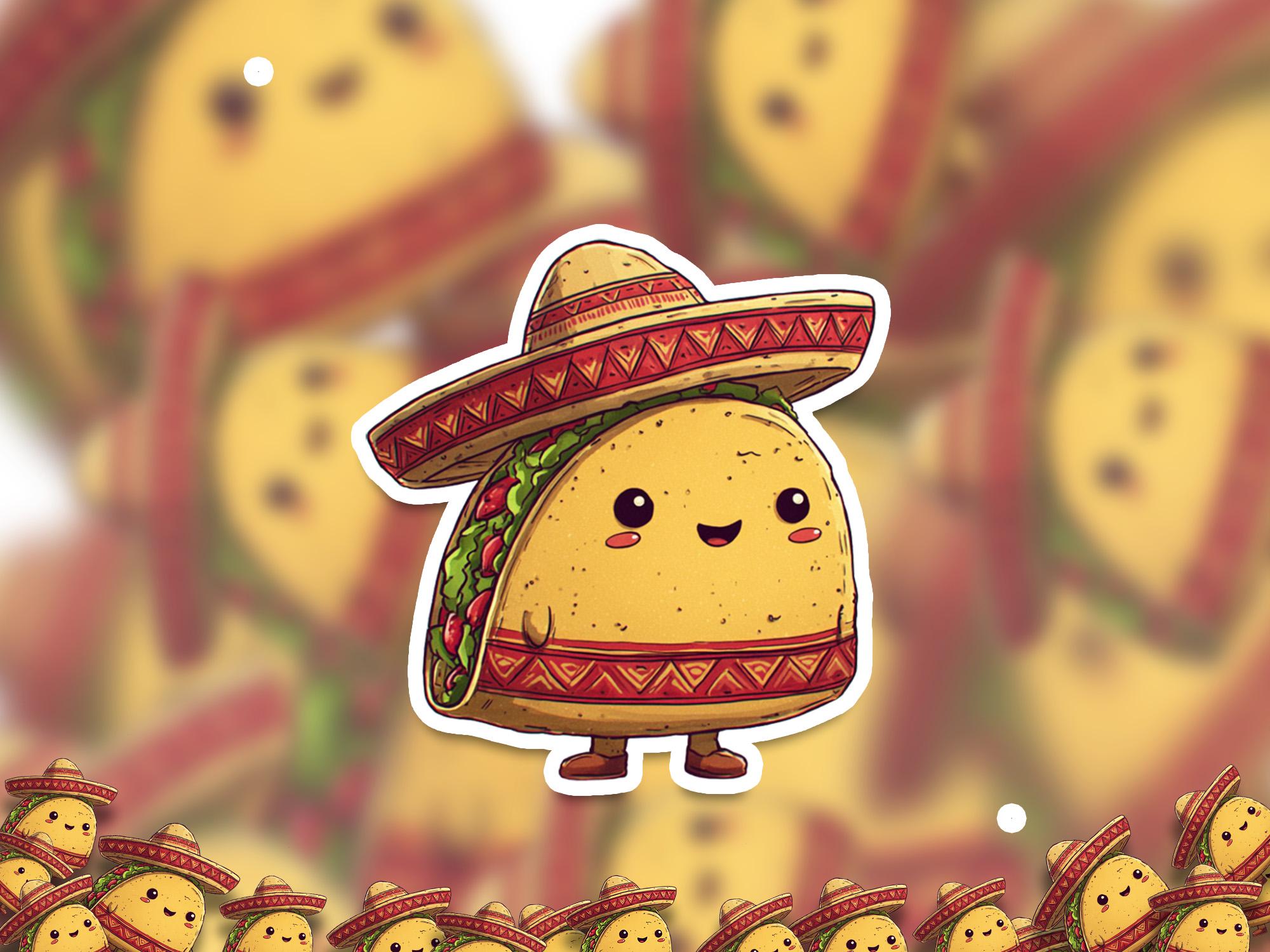 Mr Taco Cute Kawaii Sticker, Kiss-Cut Vinyl Decals, Waterproof Stickers for Laptop & Tumbler, Cute Vinyl Decal Stickers