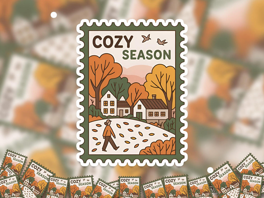 Cozy Season Stamp Stamp Sticker, Spooky Halloween Waterproof Decal for tumbler, kindle