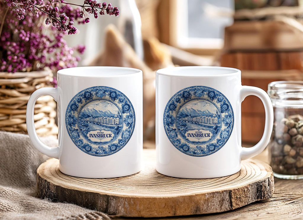 Innsbruck Austria Mug, Custom Delft Style cup, Personalized Vintage Travel City Gift