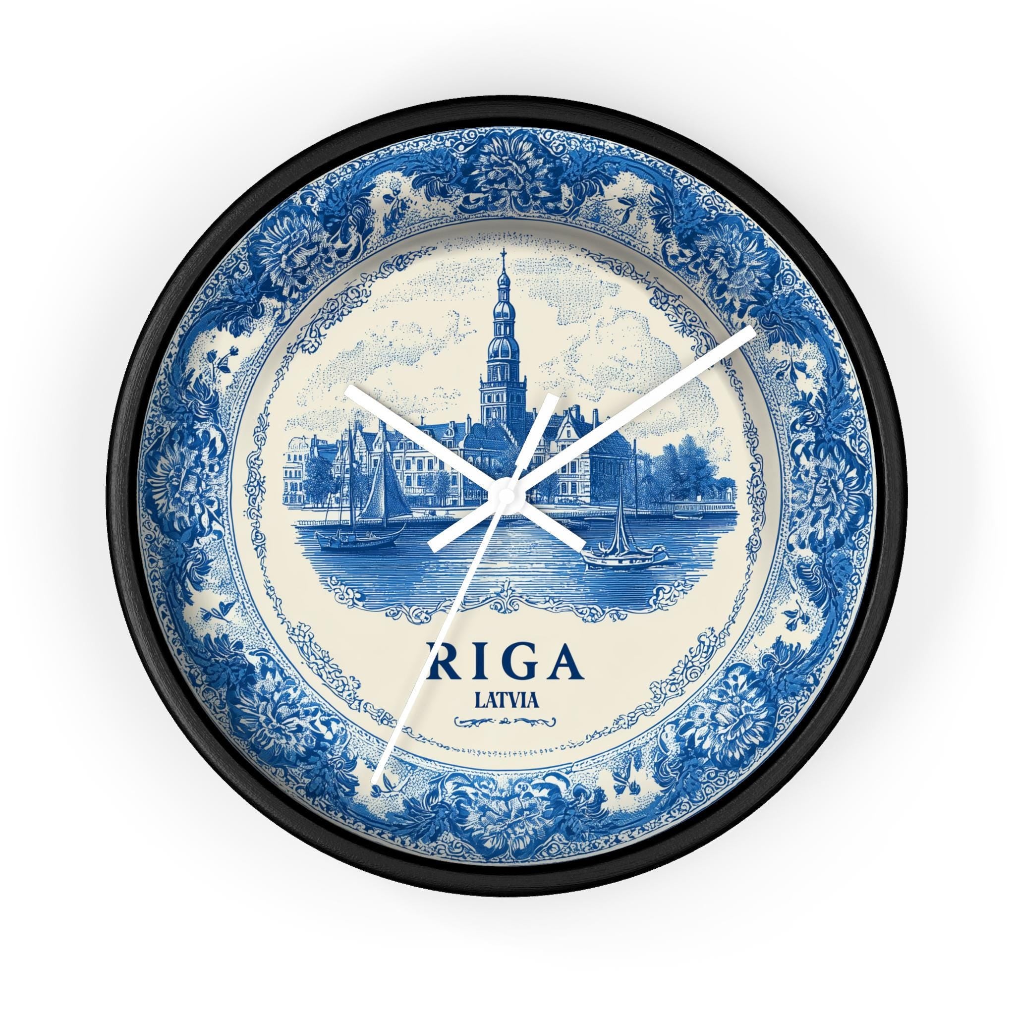 Riga Latvia Wall Clock, Delf style Home Decor, Vintage City Travel Keepsake Art