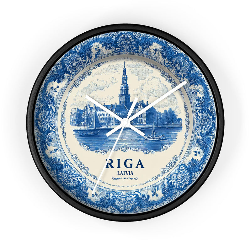 Riga Latvia Wall Clock, Delft style Home Decor, Vintage City Travel Keepsake Art