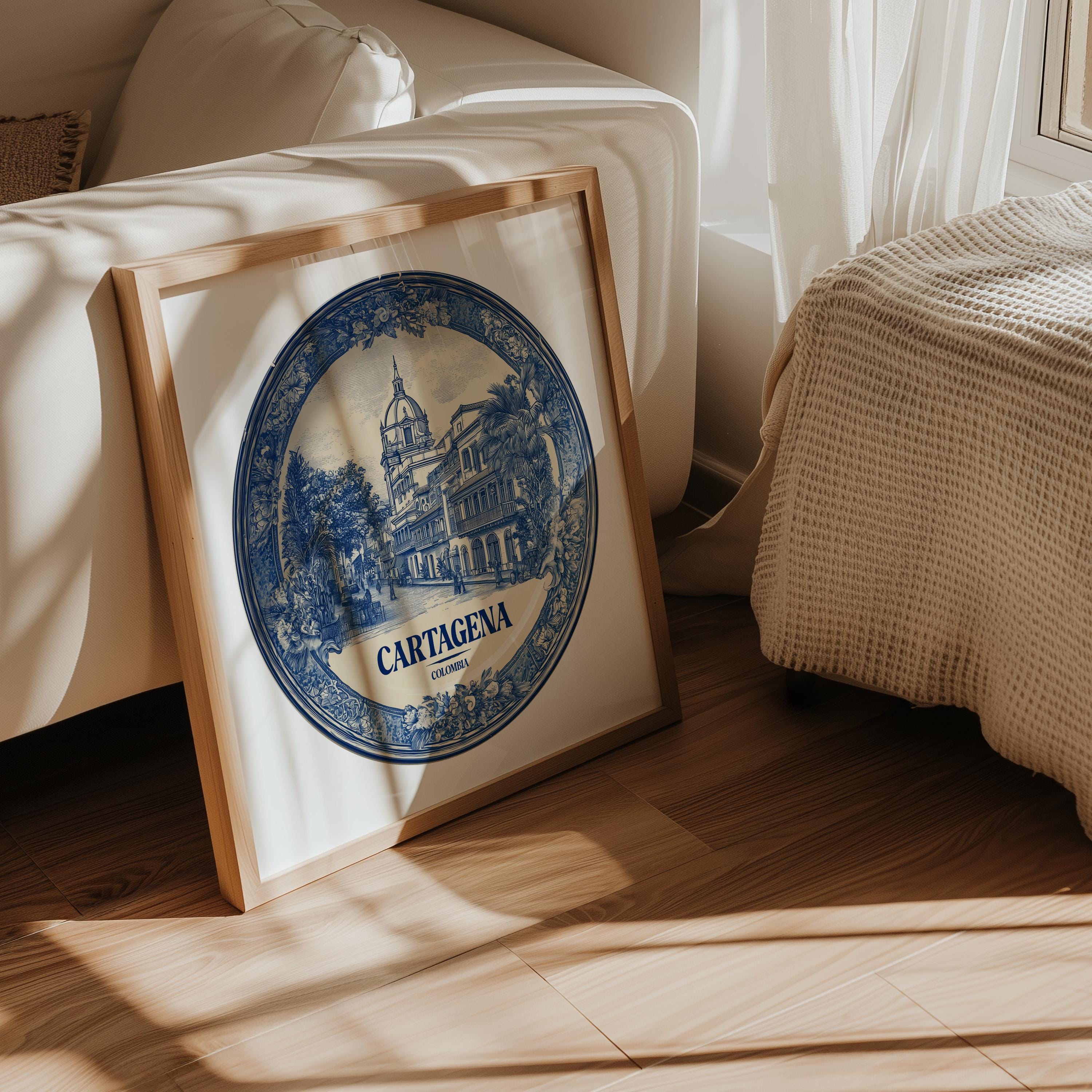 Cartagena Colombia Wall Art, Vintage Delft Blue Poster, City Print, Travel Home Decor