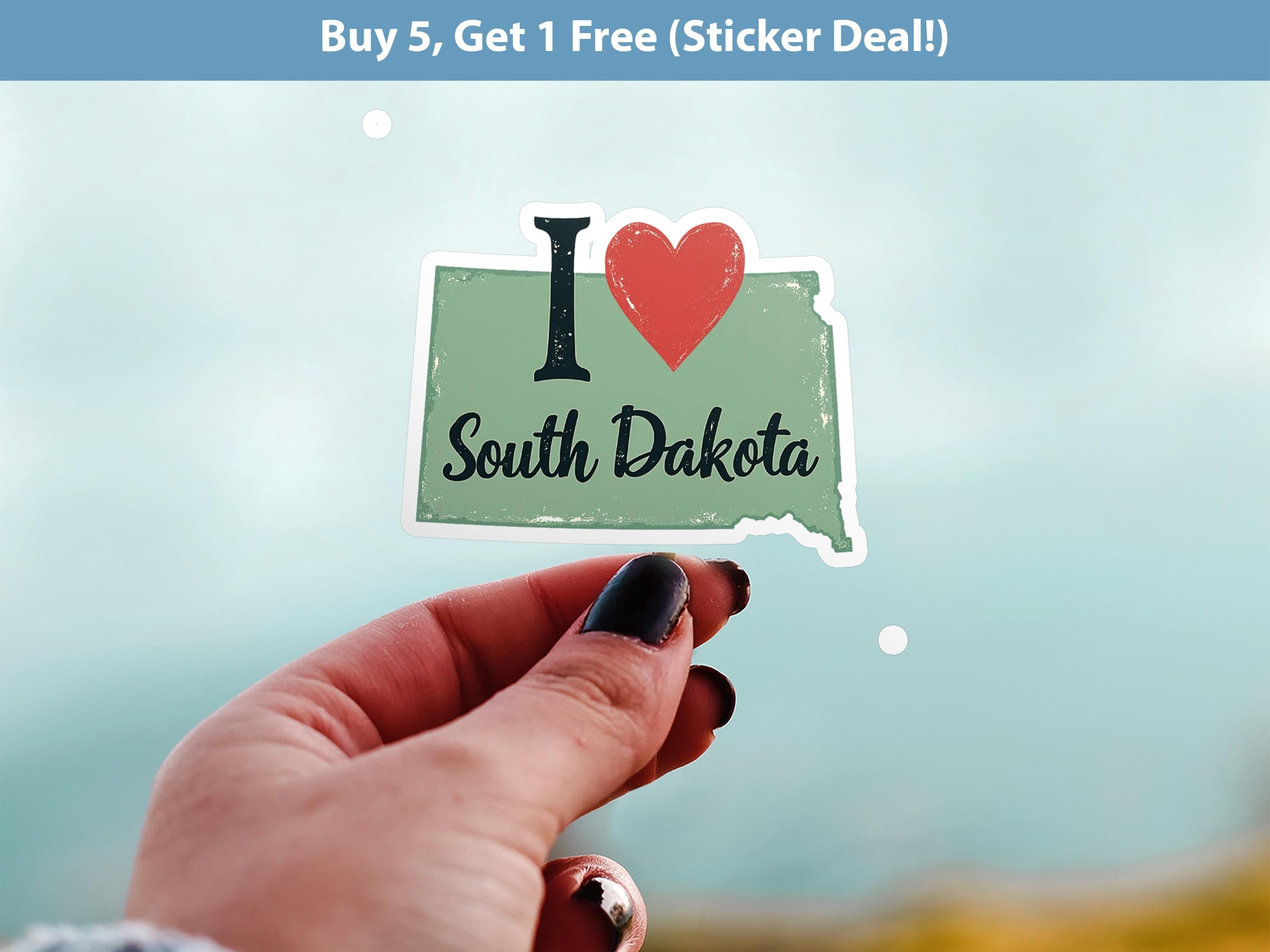 I love South Dakota Sticker, Vintage US States Vinyl Decal, Waterproof Decal, Retro Travel Collection