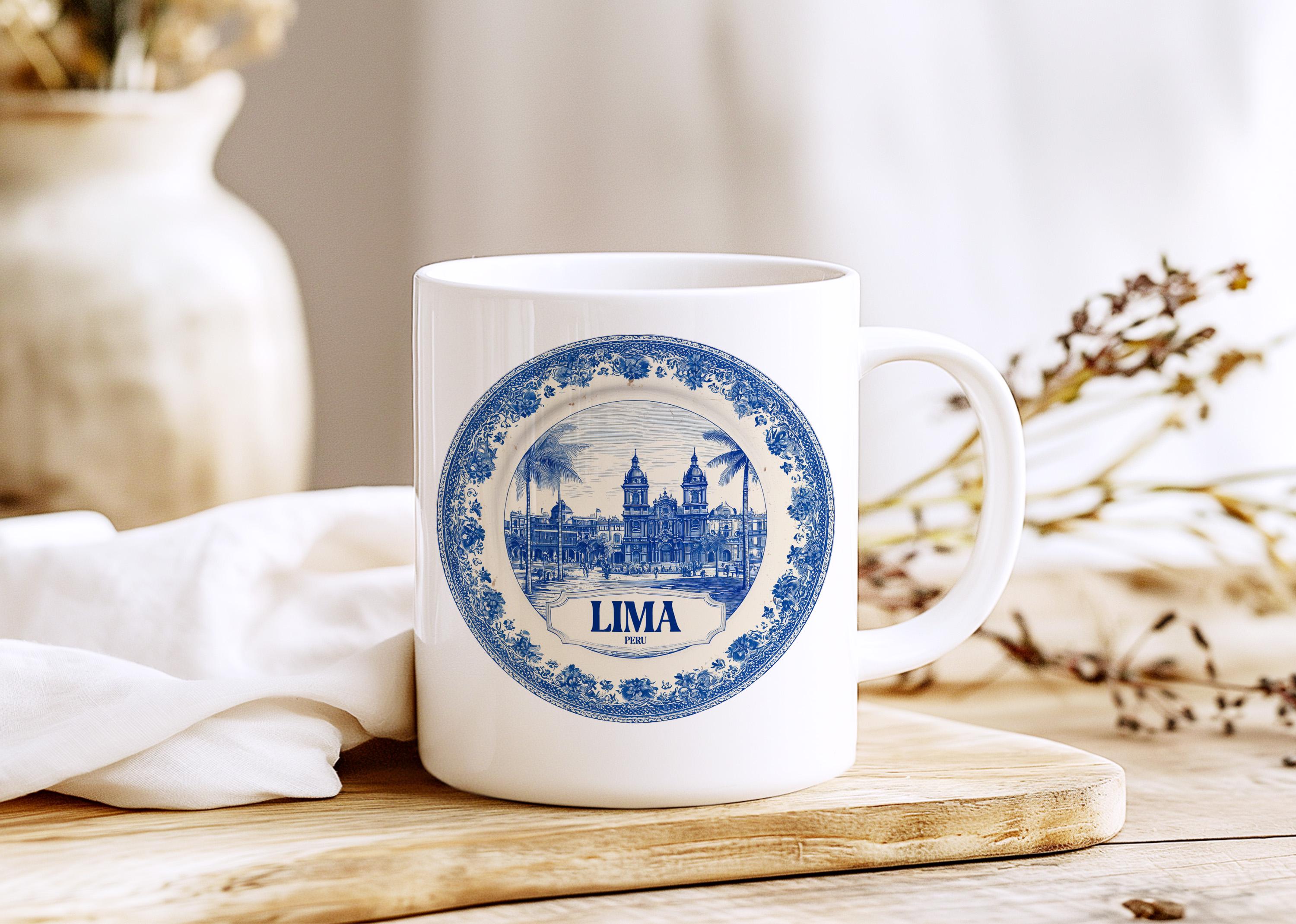 Lima Peru Mug, Custom Delft Style cup, Personalized Vintage Travel City Gift