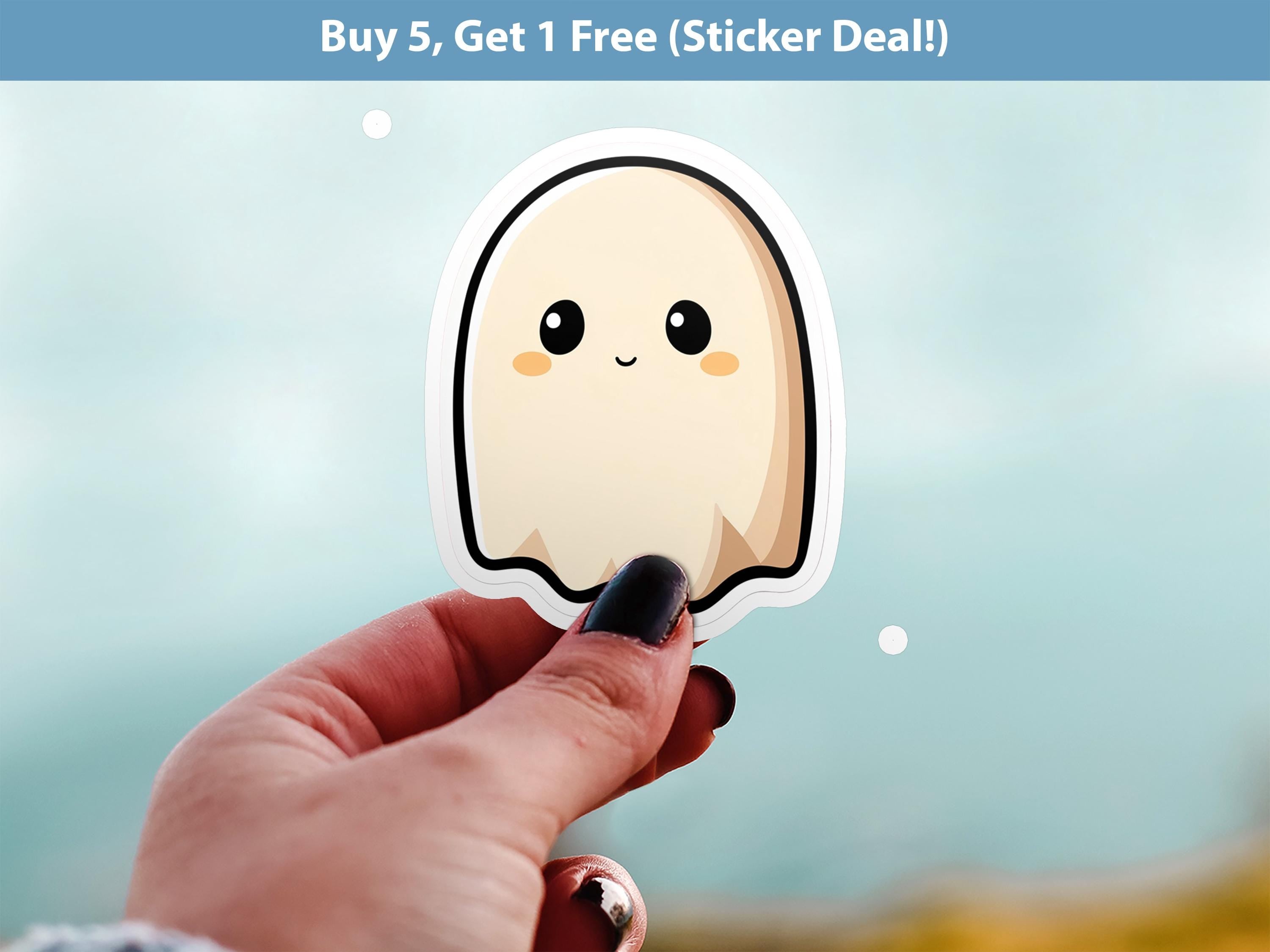 Cute Ghost Sticker – Kawaii Halloween Ghost Decal, Laptop Water Bottle Gift
