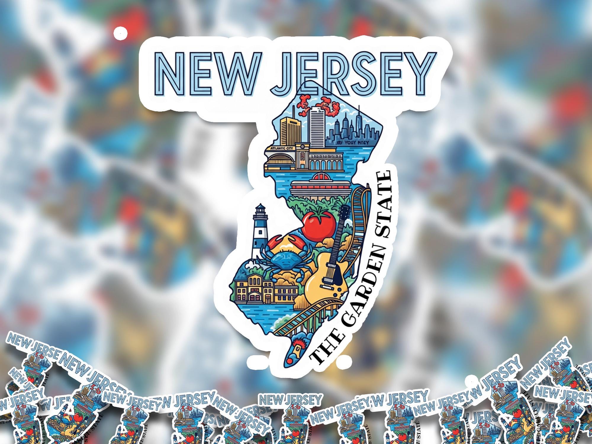 New Jersey State Sticker, USA Kiss-Cut Vinyl, Landmark Waterproof Decal, United States Travel Collection
