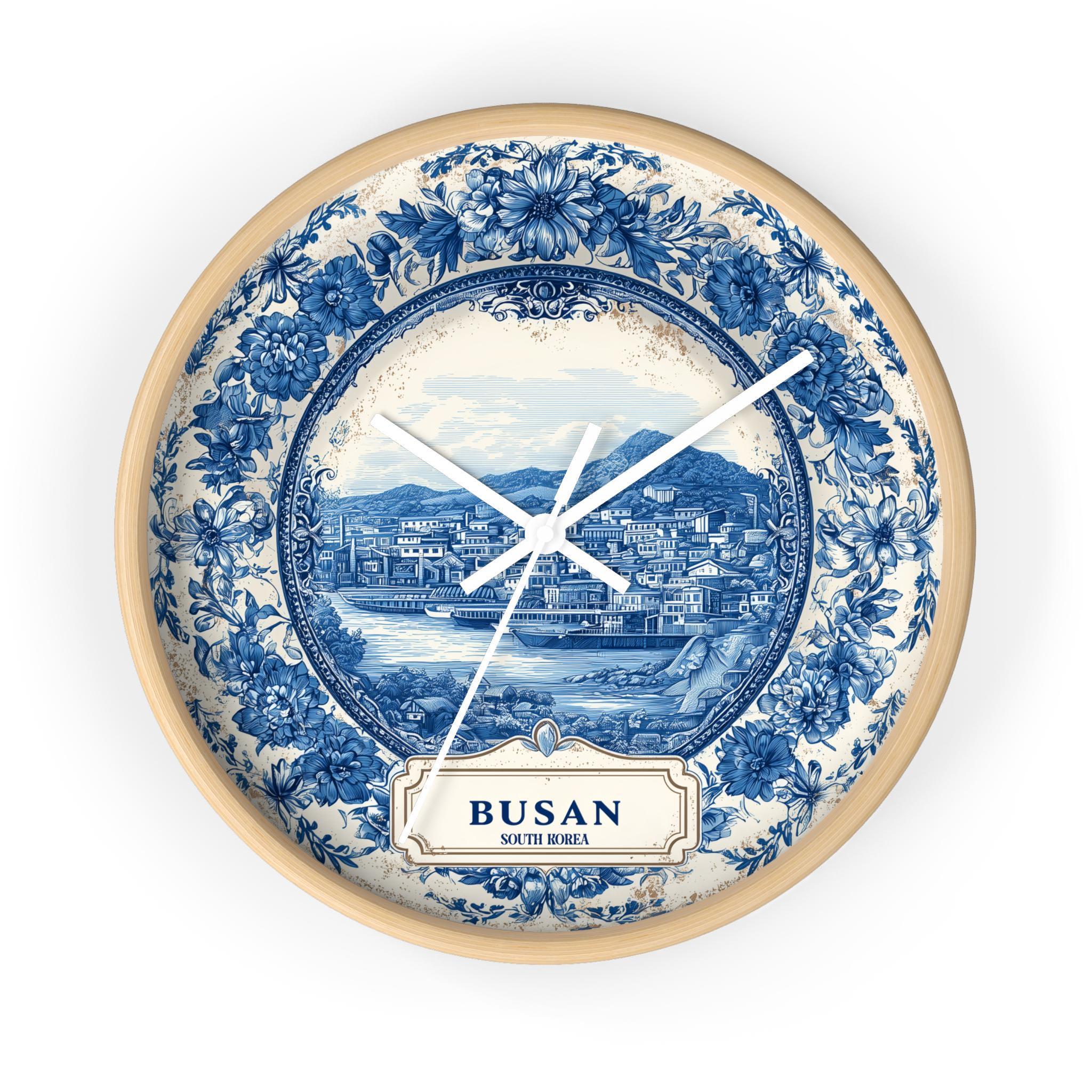 Busan South Korea Wall Clock, Delf style Home Decor, Vintage City Travel Keepsake Art