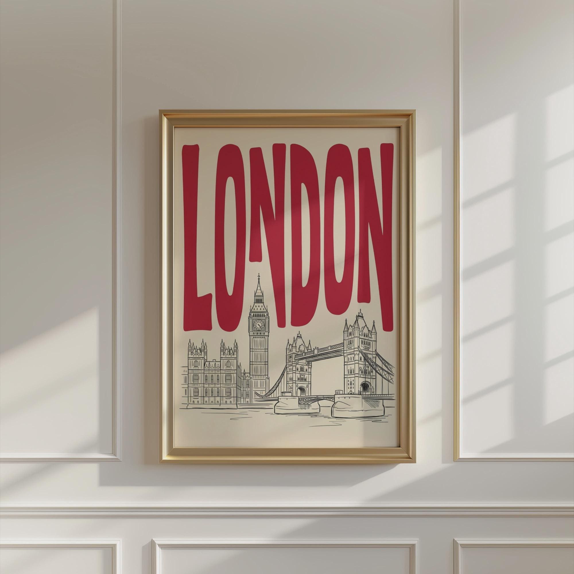 London Skyline Wall Minimalist Art, Framed Canvas Print, Big Ben Line Art Decor