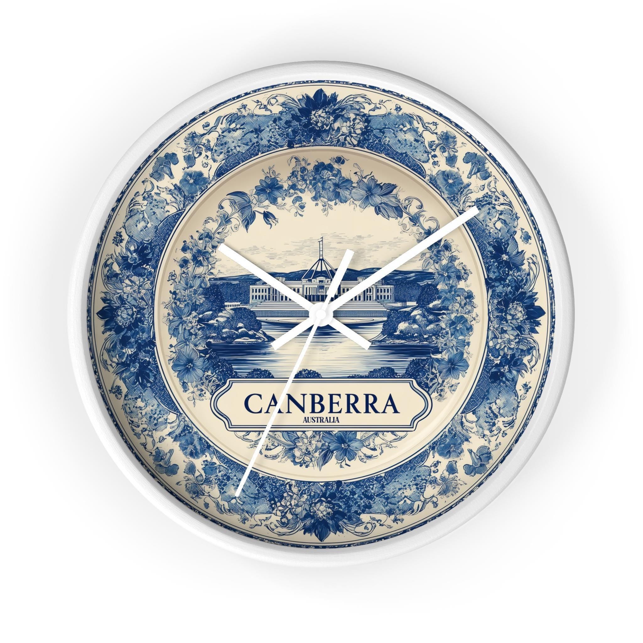 Canberra Australia Wall Clock, Delf style Home Decor, Vintage City Travel Keepsake Art