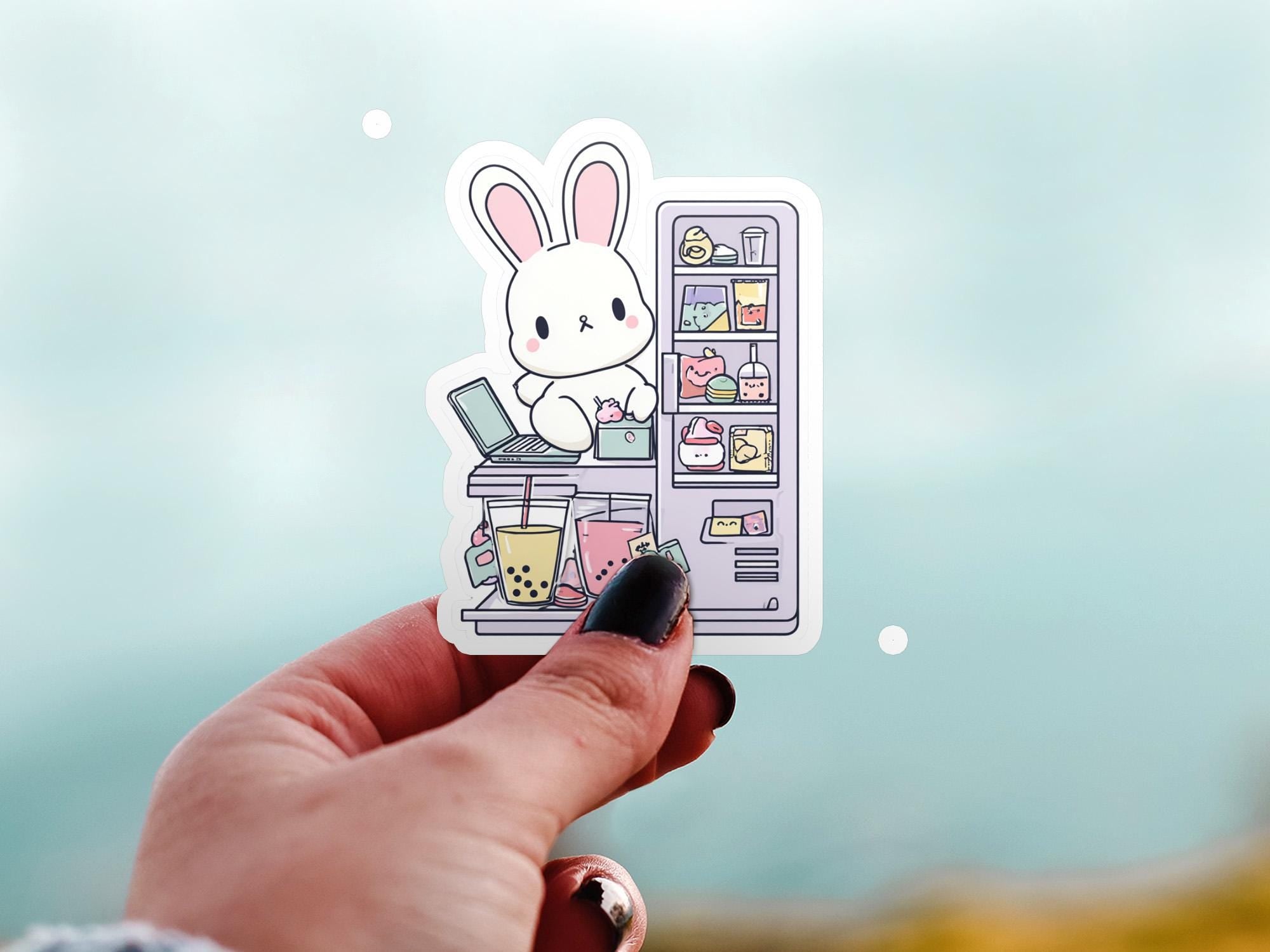 Kawaii Bunny Bubble Tea Sticker: Waterproof Vinyl Decal