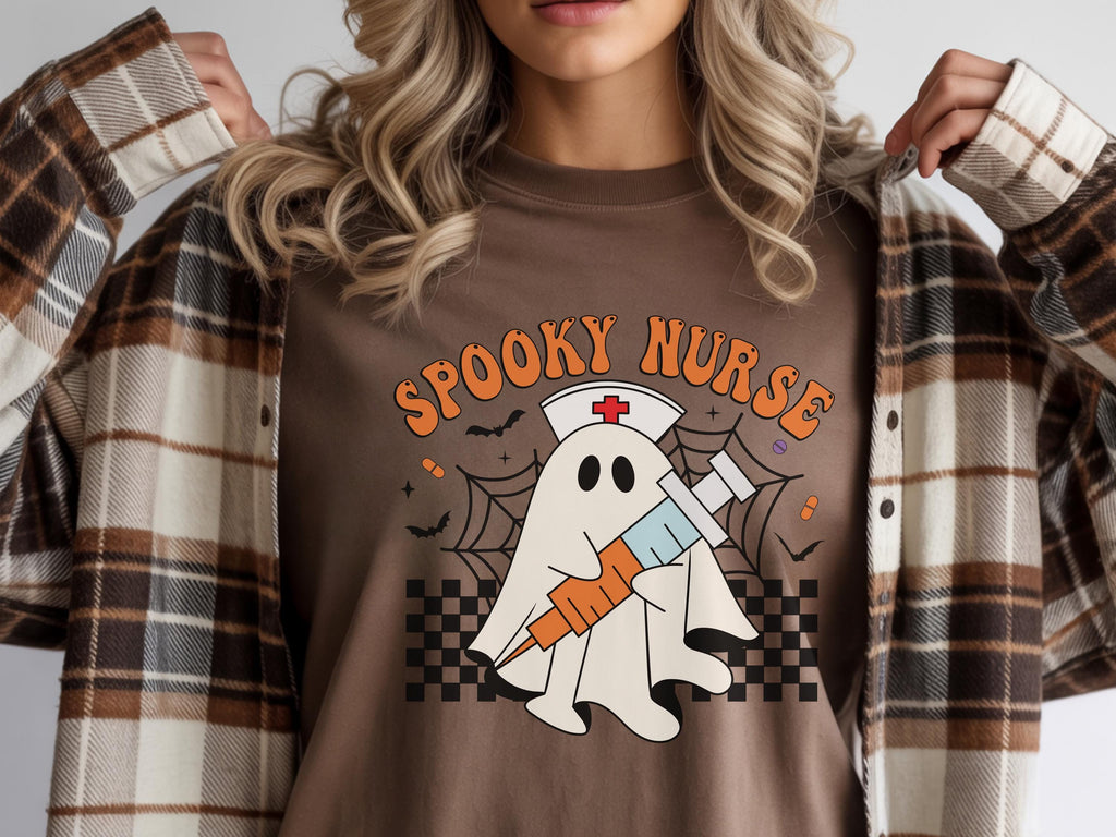 Spooky Nurse Halloween Sweatshirt, Cute Ghost RN Top with Syringe, Funny Medical Fall Apparel, Cozy Autumn Outfit, Unique Gift for Nurse