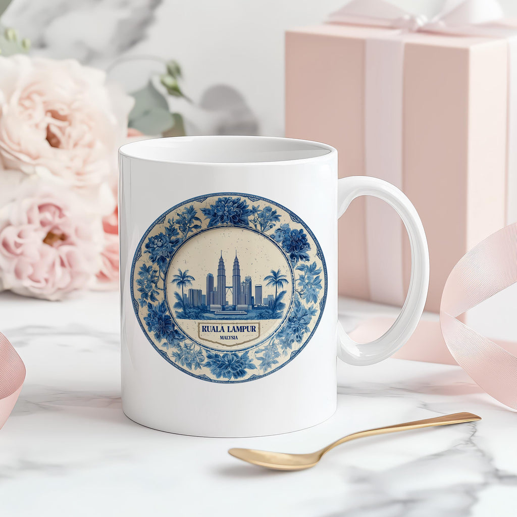 Kuala Lumpur Malaysia Mug, Custom Delft Style cup, Personalized Vintage Travel City Gift