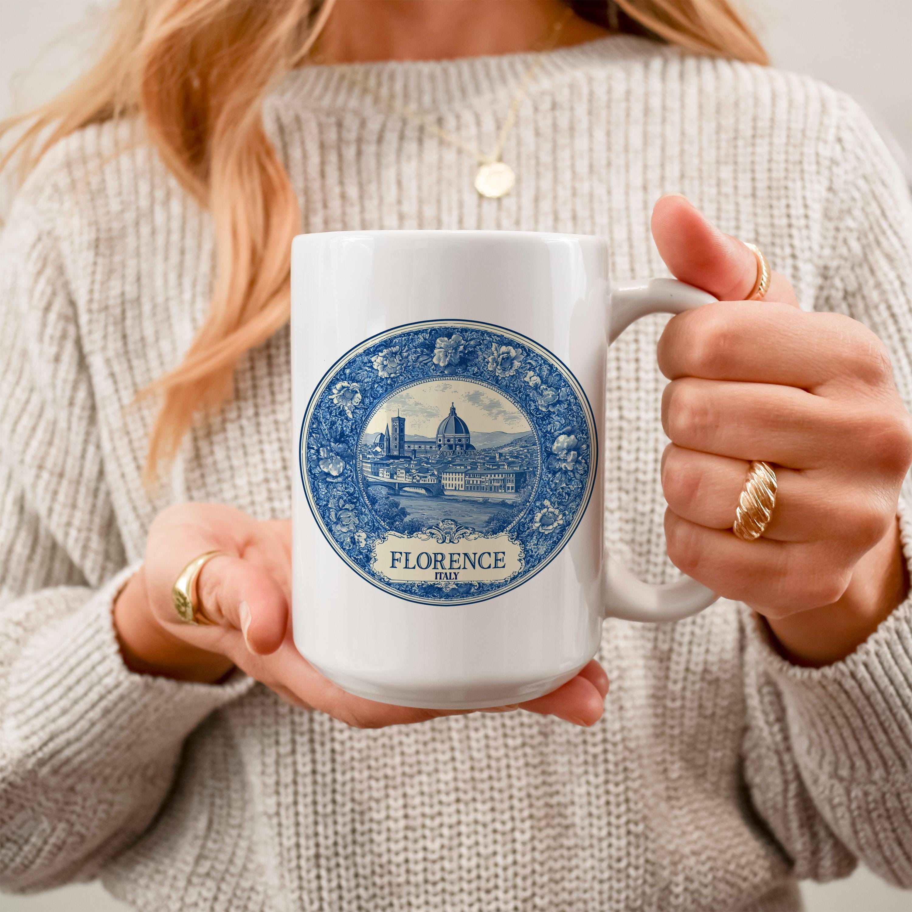 Florence Italy Mug, Custom Delft Style cup, Personalized Vintage Travel City Gift