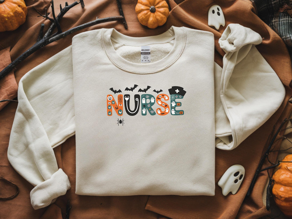 Halloween Nurse Shirt, Cute Spooky Letter NURSE Sweatshirt, Fall RN Shirt for Women, Funny Halloween Gift for Nurse, Ghost RN Top