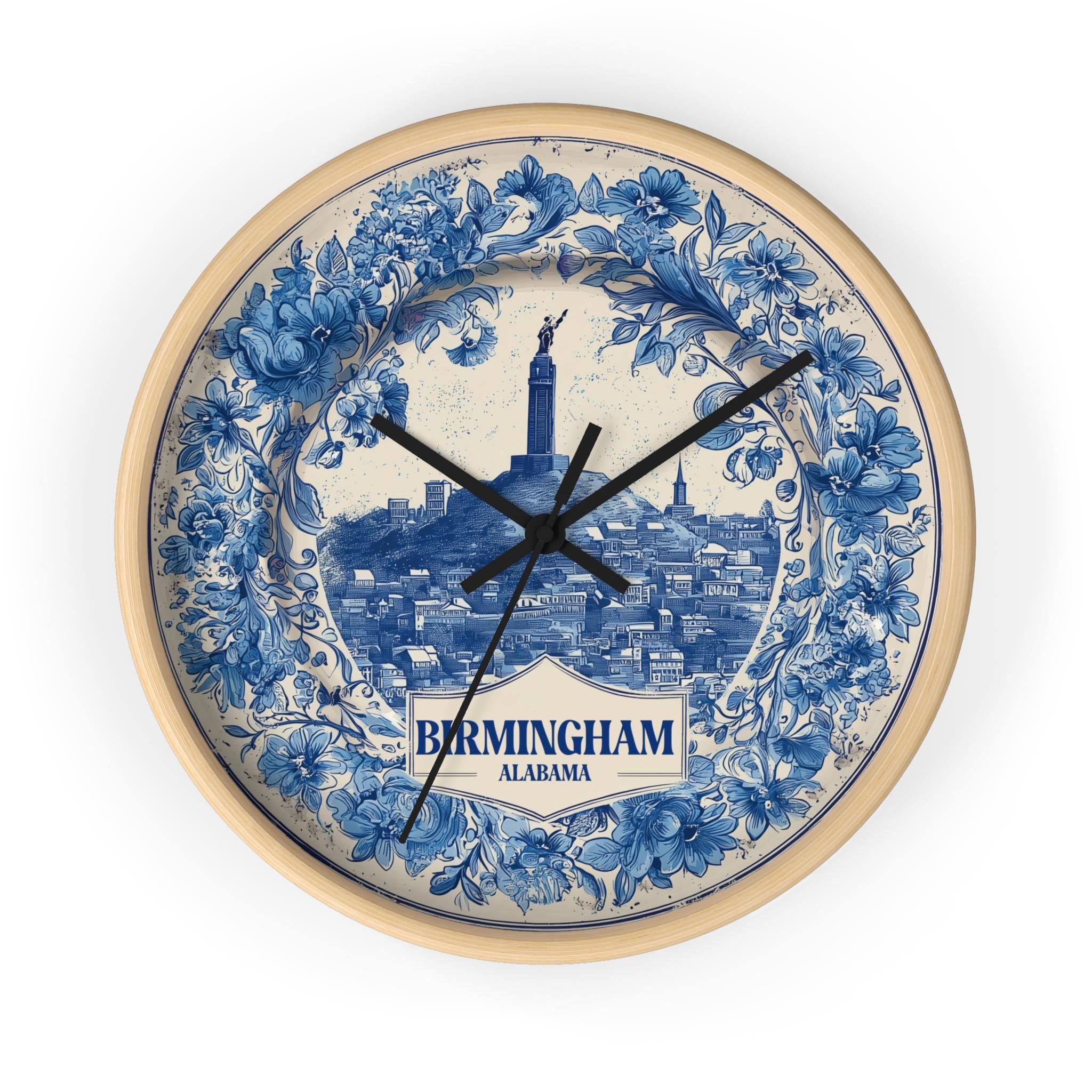 Birmingham Alabama Wall Clock, Delf style Home Decor, Vintage City Travel Keepsake Art