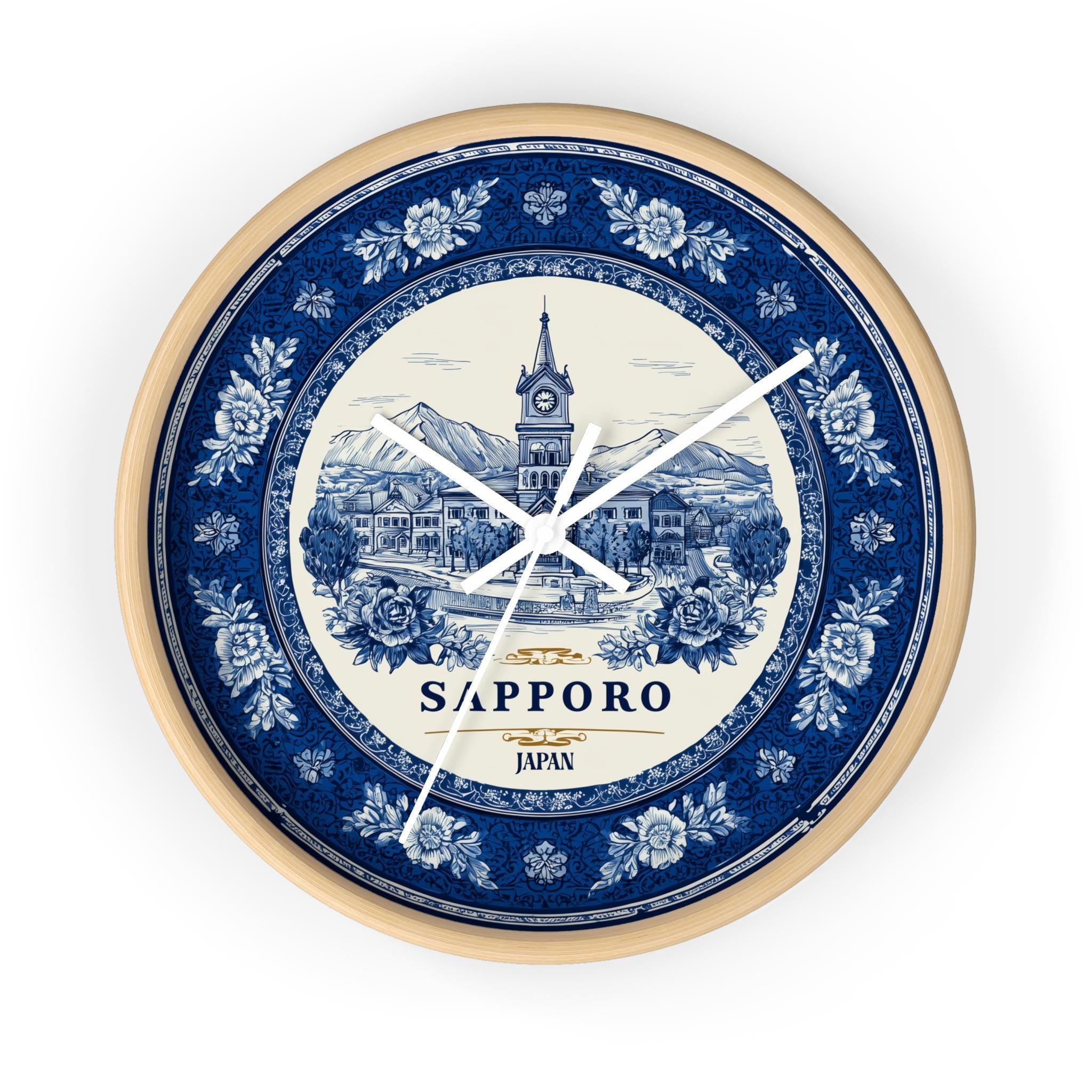 Sapporo Japan Wall Clock, Delf style Home Decor, Vintage City Travel Keepsake Art
