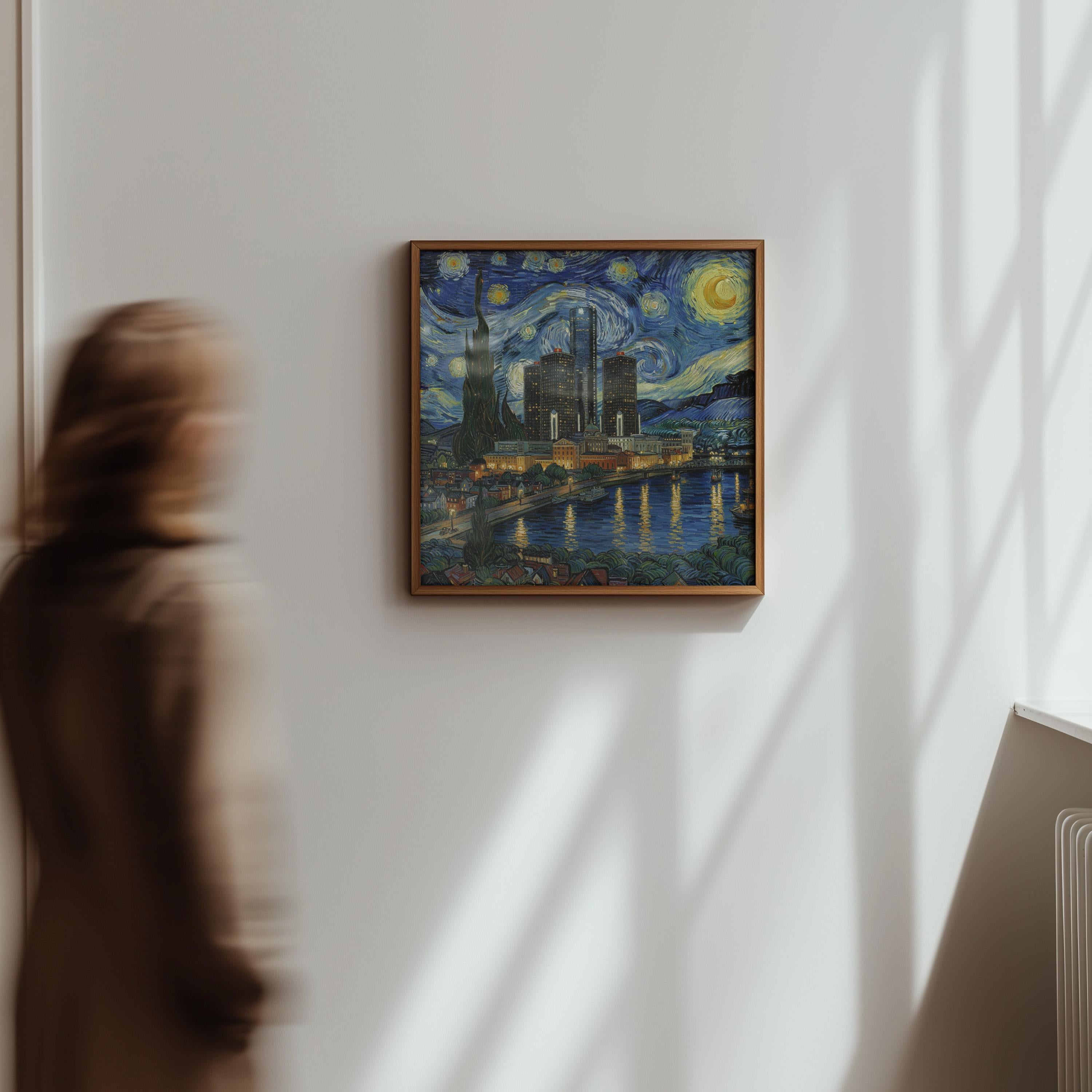 Detroit Michigan Starry Night Wall Art, Van Gogh Print, Travel Gift Home Decor