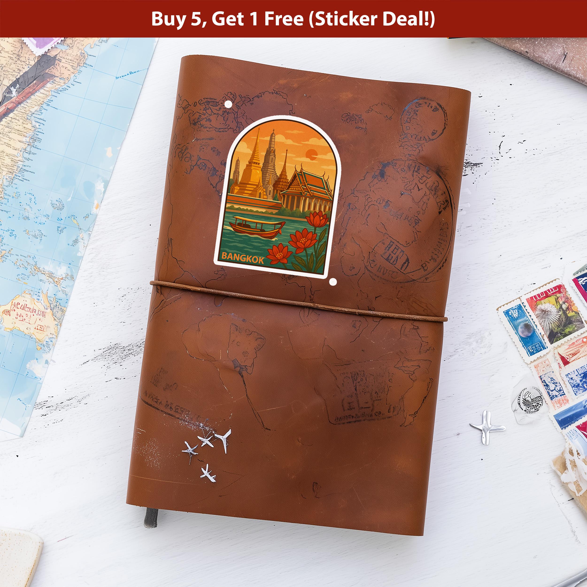 Bangkok Thailand Sticker, Vintage City Vinyl Decal, Retro Travel Lover Collection, Journal Scrapbook