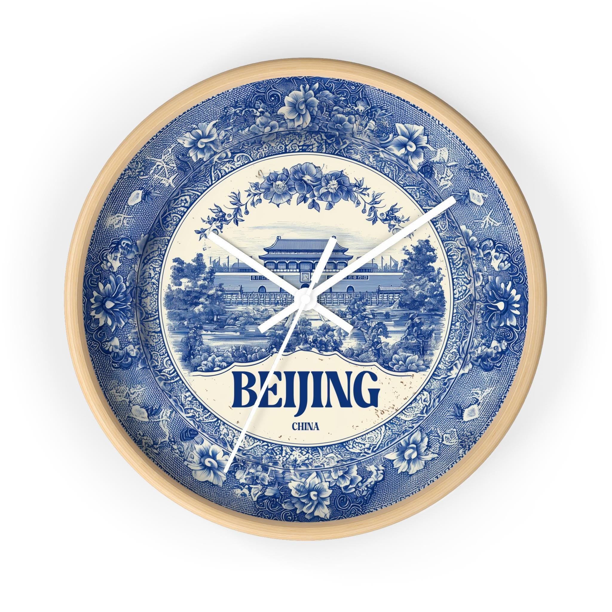 Beijing China Wall Clock, Delf style Home Decor, Vintage City Travel Keepsake Art