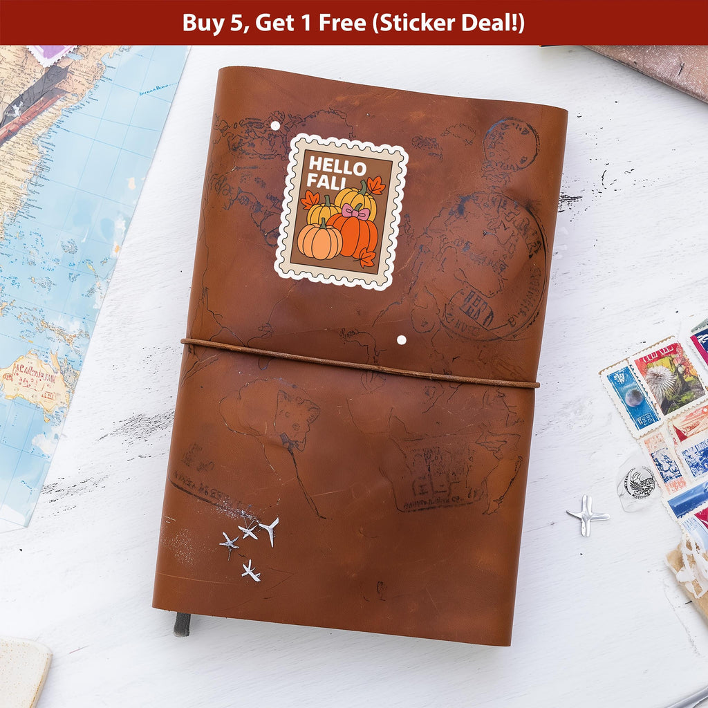 Hello Fall Stamp Stamp Sticker, Spooky Halloween Waterproof Decal for tumbler, kindle