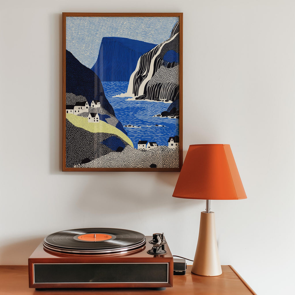 Faroe Islands Wall Art, Scandinavian Landscape Pop Art Modern Print, Poster Travel Gift Canvas