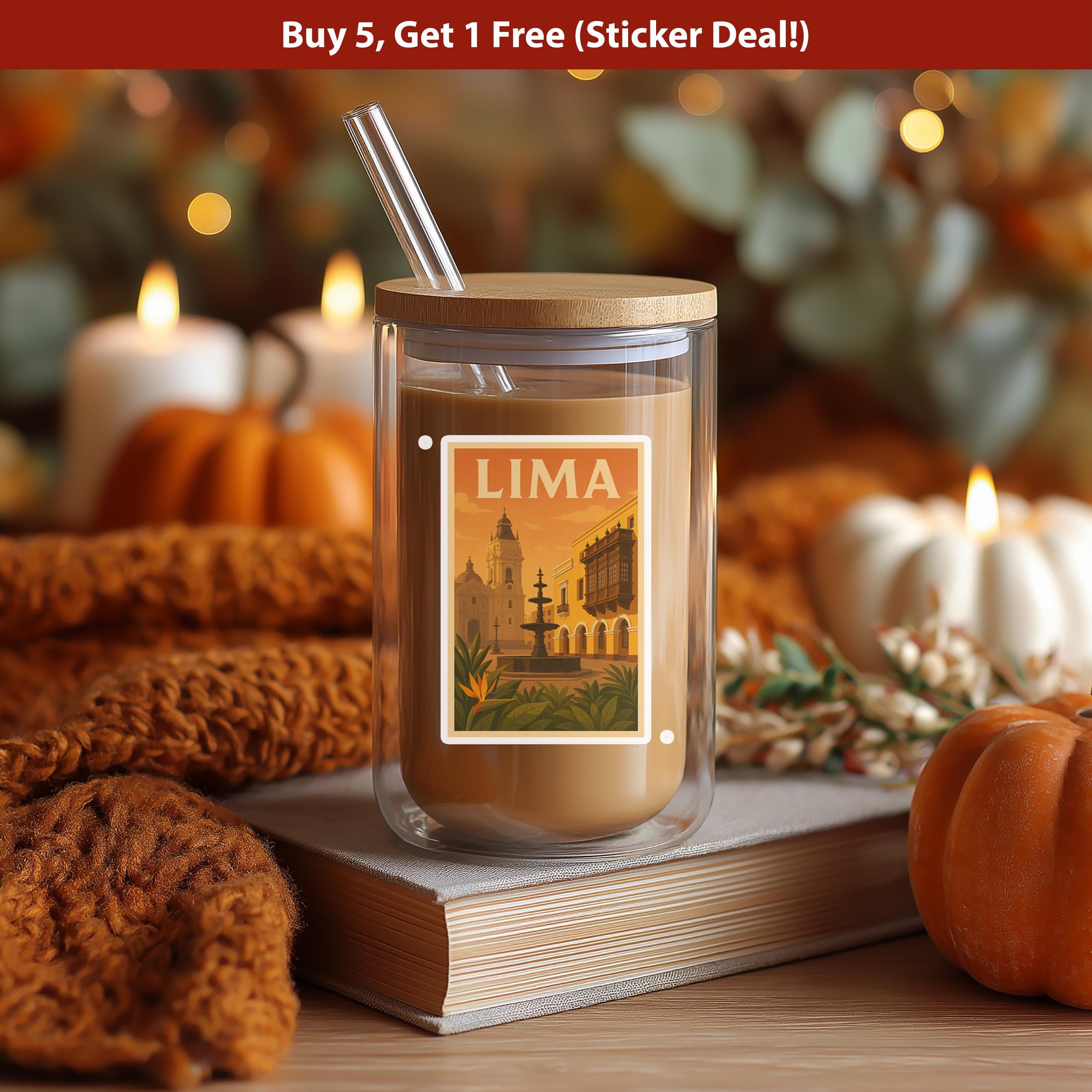 Lima Peru Sticker, Vintage City Vinyl Decal, Retro Travel Lover Collection, Journal Scrapbook